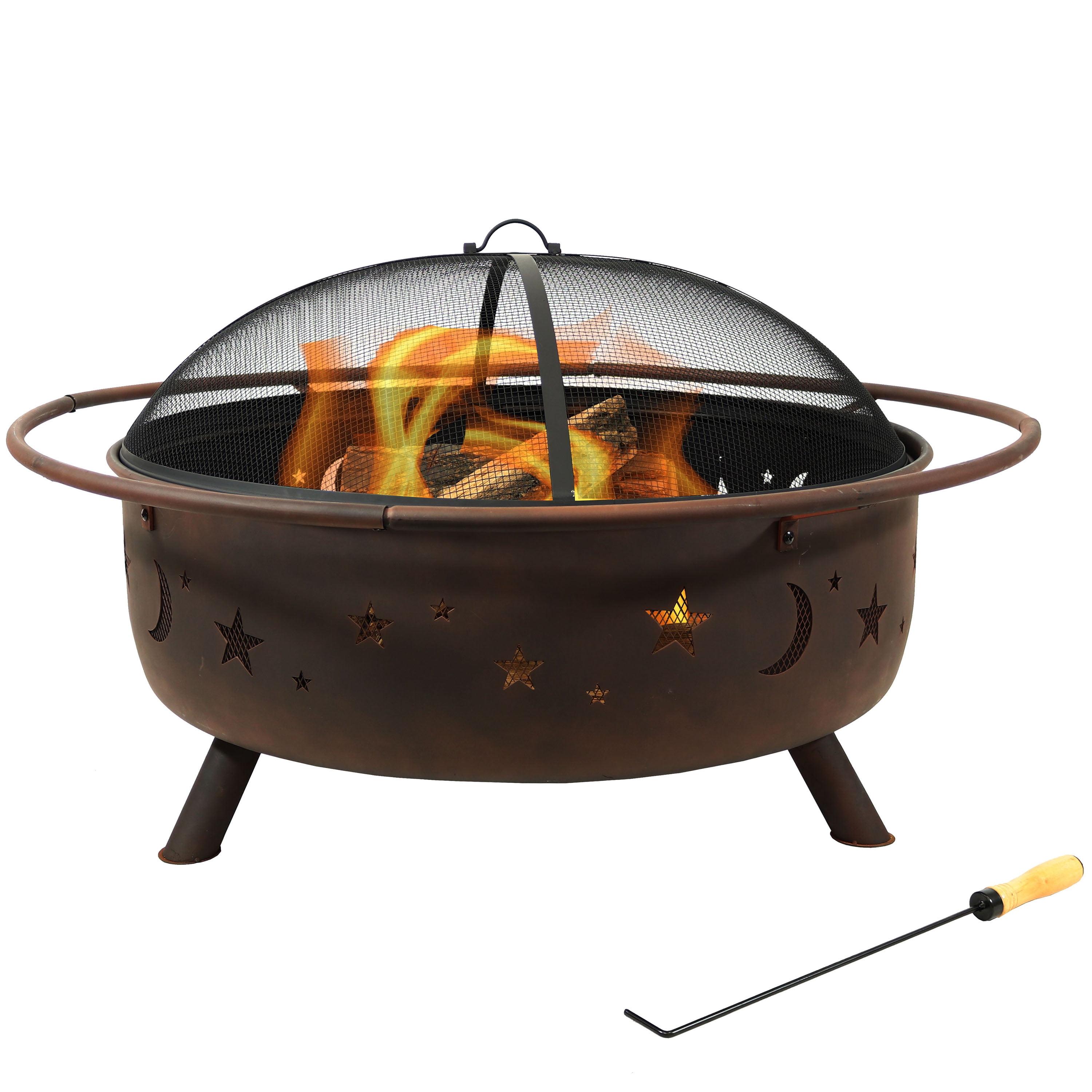 Sunnydaze Cosmic 42" Round Wood-Burning Bronze Finish Steel Fire Pit with Spark Screen