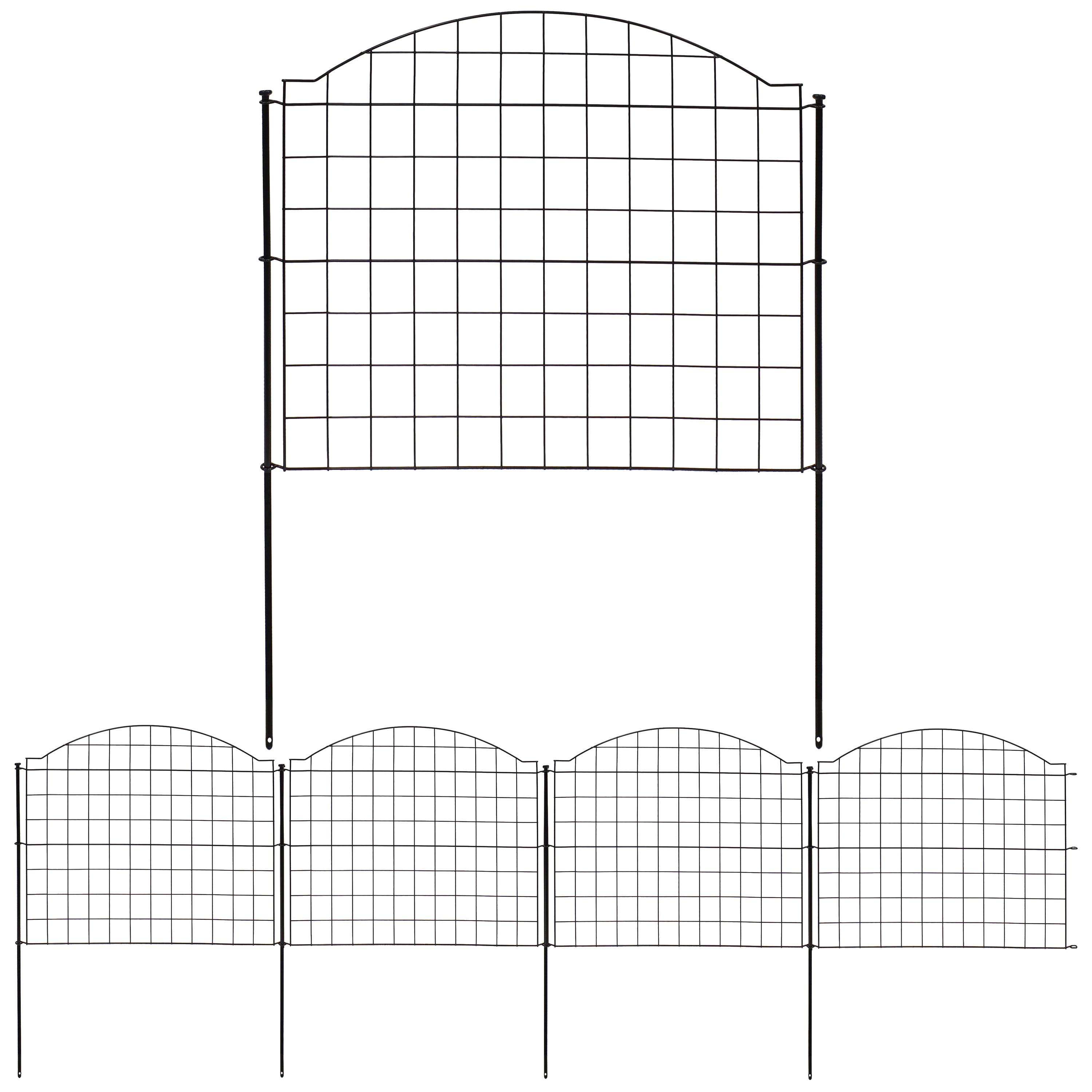 Sunnydaze Outdoor Lawn and Garden Steel Arched Grid Style Decorative Border Fence Panel Set - 12.5' - Black - 5pk