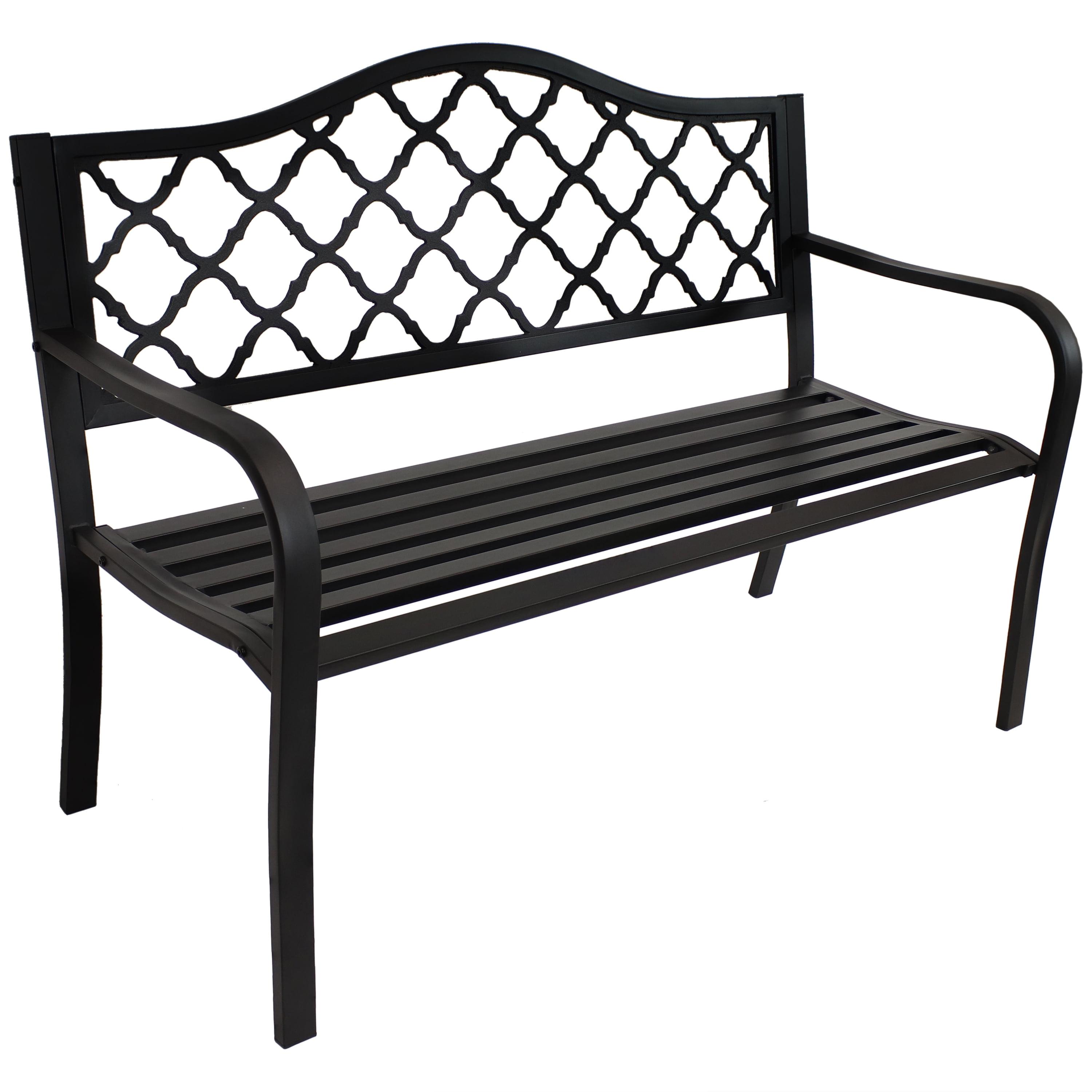 Sunnydaze 50-Inch Black Cast Iron Lattice Outdoor Garden Bench
