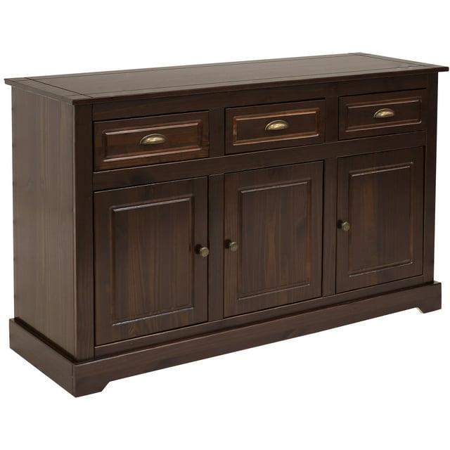 Sunnydaze Sideboard with 3 Drawers and 3 Doors - Solid Pine Construction - Dark Brown- 32"