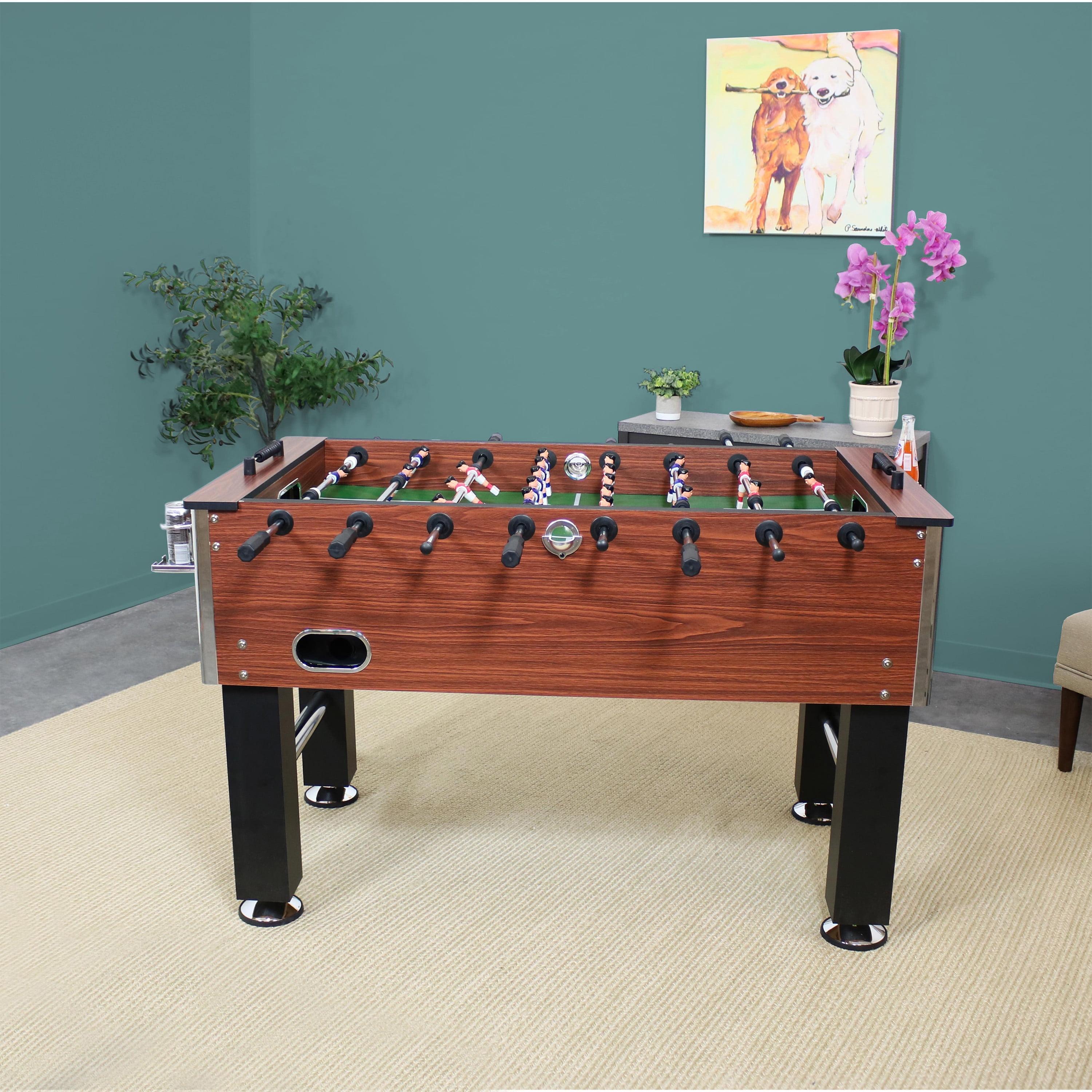 Sunnydaze Indoor Classic Faux Wood Foosball Soccer Game Table with Manual Scorers and Folding Drink Holders - 5'