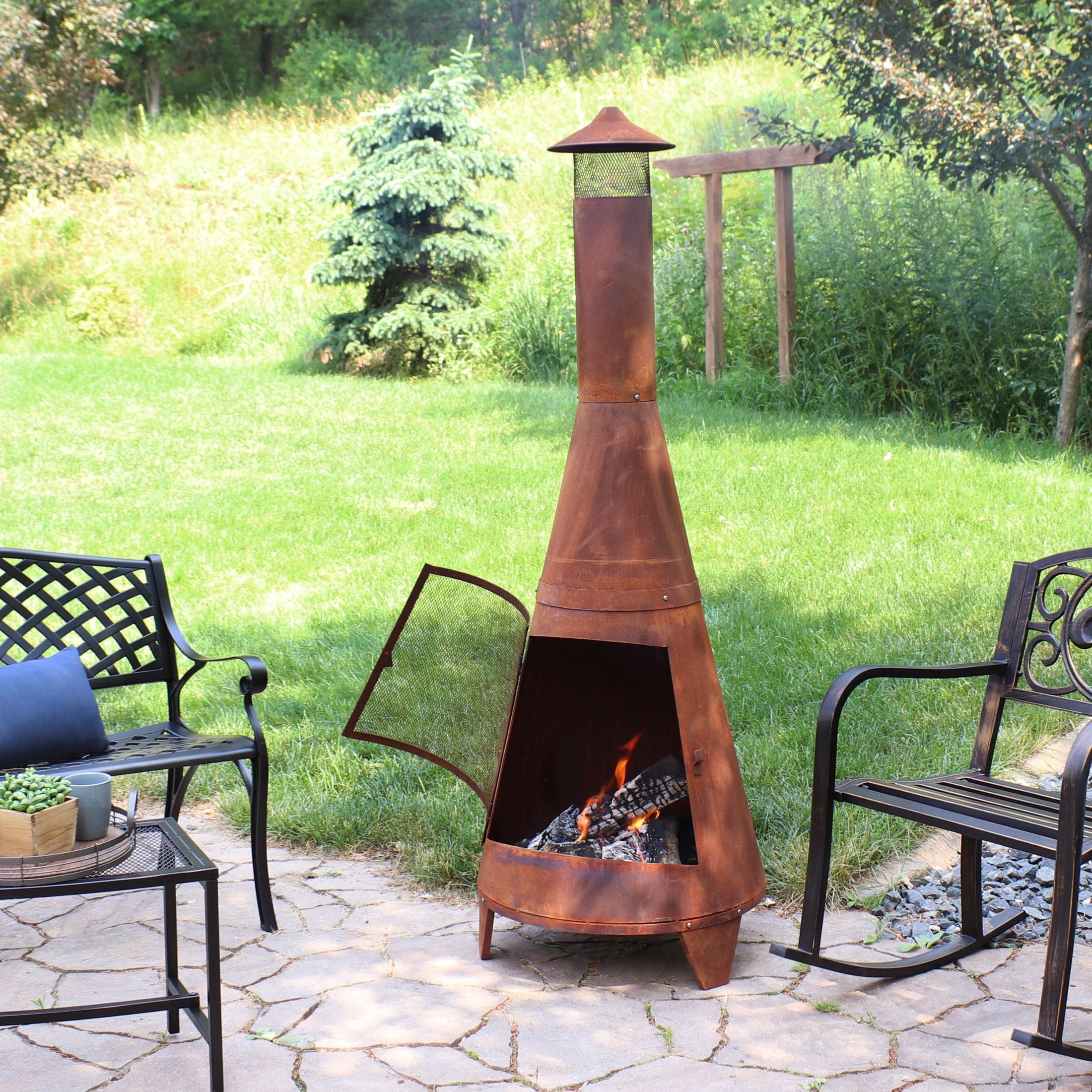 SunnyDaze Decor 70'' H x 23.5'' W 70" Rust Patina Finish Steel Wood-Burning Chiminea with Spark Screen