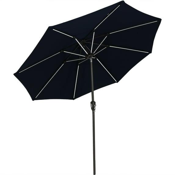 Sunnydaze Outdoor Solution-Dyed Sunbrella Pool Patio Umbrella with Solar LED Light Bars and Tilt - 9' - Navy Blue