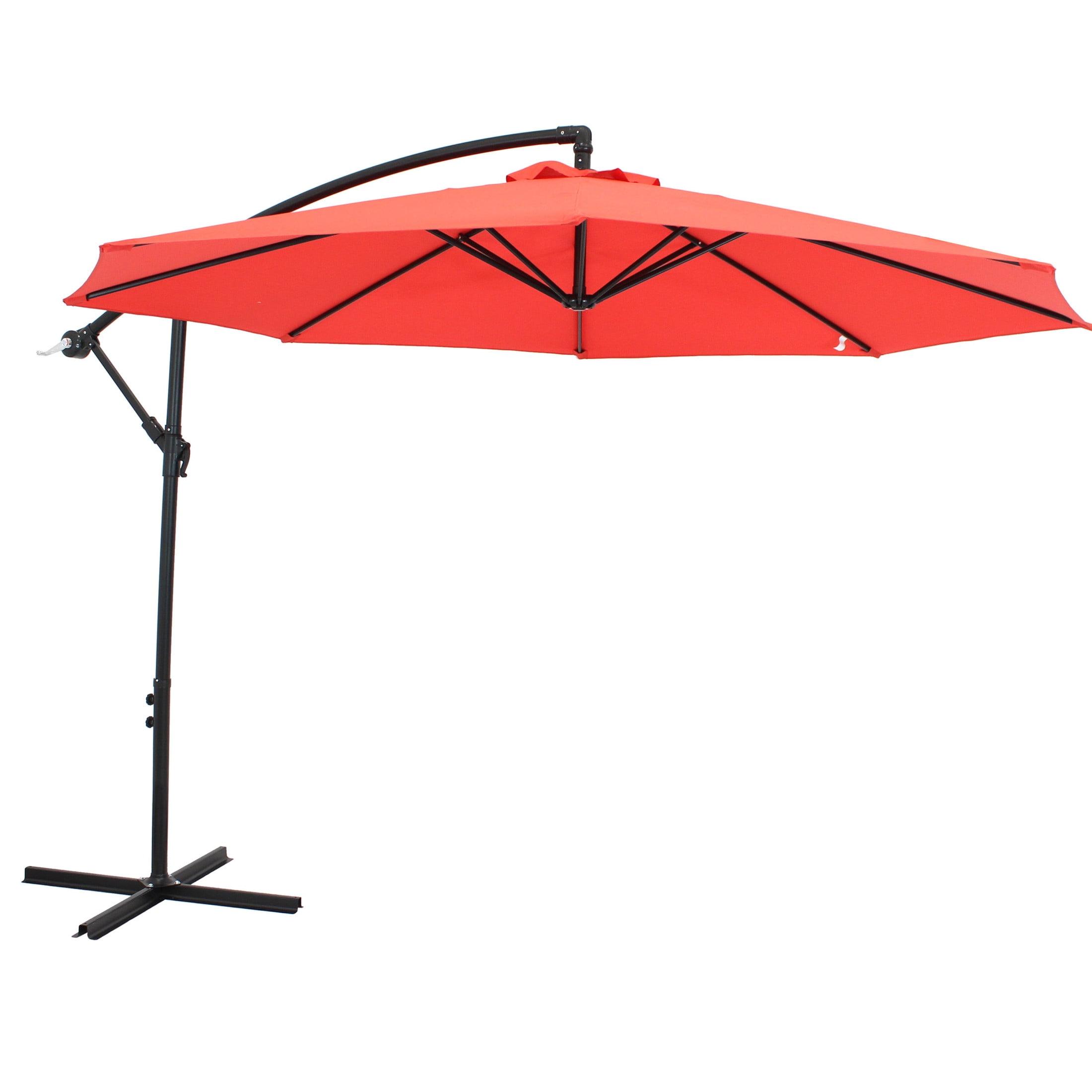 Sunnydaze Outdoor Steel Cantilever Offset Patio Umbrella with Air Vent, Crank, and Base - 9' - Cherry
