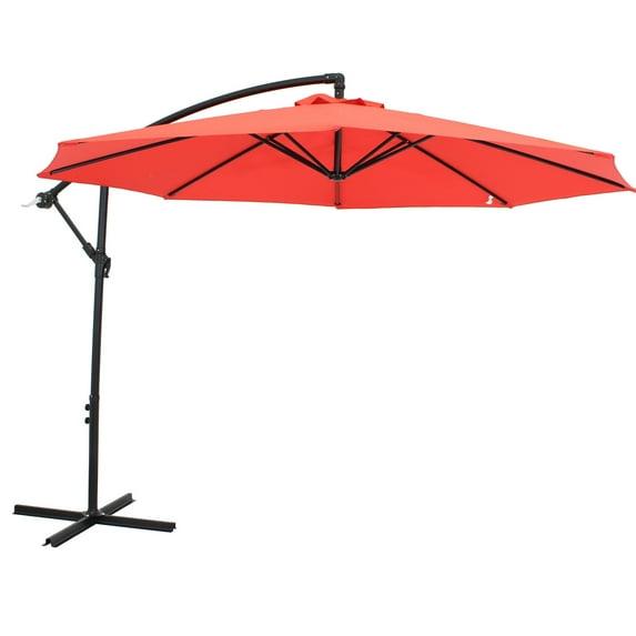 Sunnydaze Outdoor Steel Cantilever Offset Patio Umbrella with Air Vent, Crank, and Base - 9' - Cherry