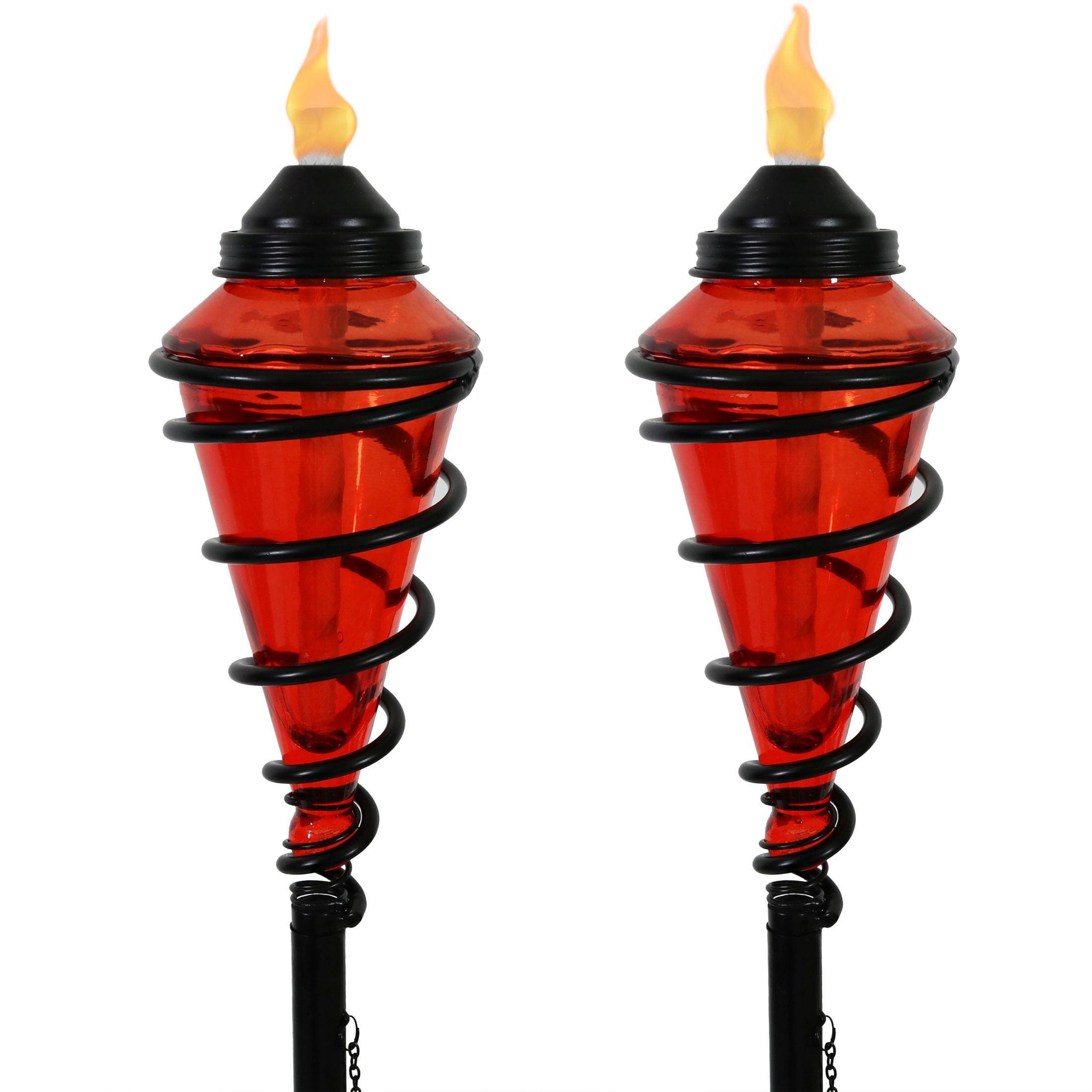 Sunnydaze Outdoor Adjustable Height Glass and Metal Swirl Patio and Lawn Torch Set - Red - 2pk