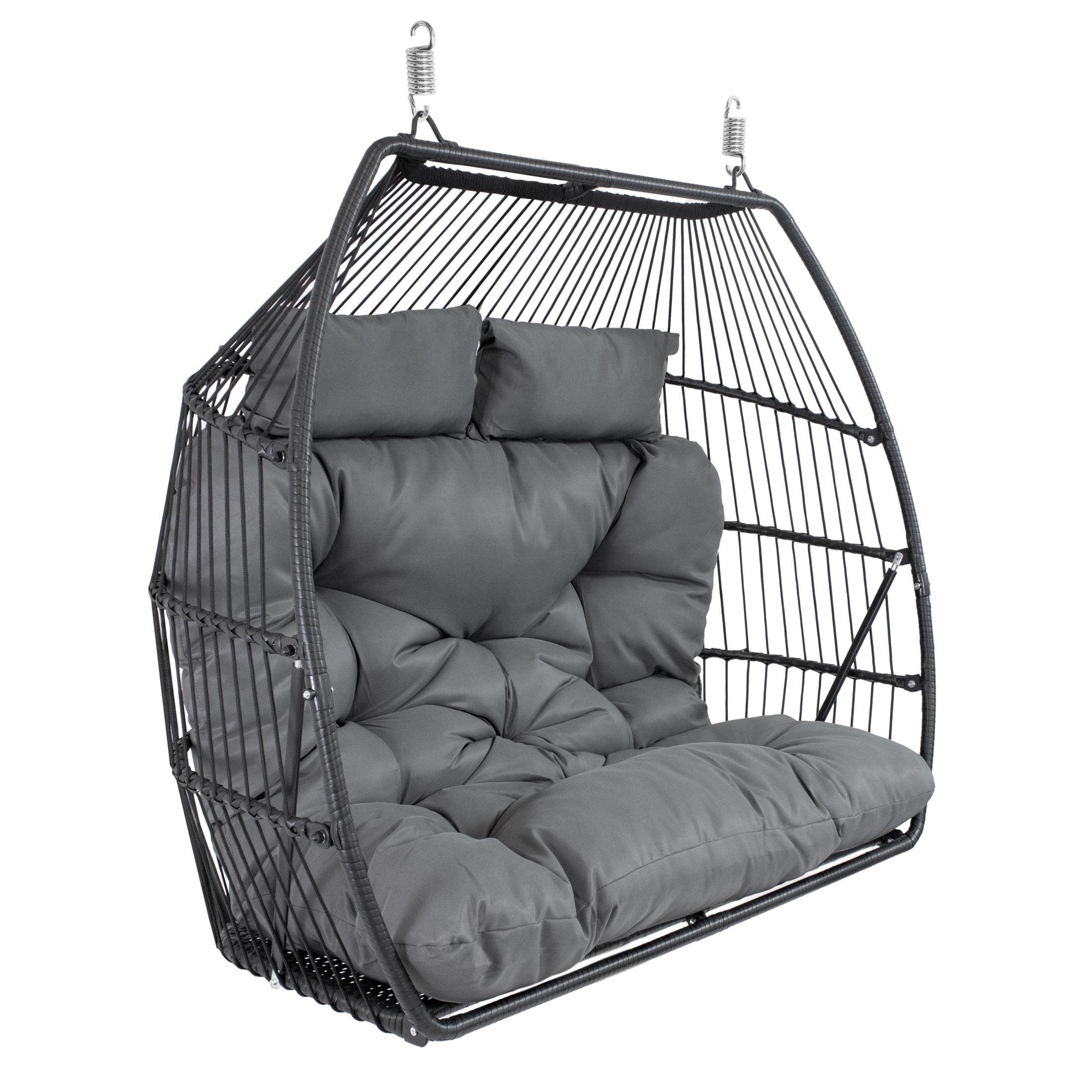 Sunnydaze Outdoor Andrei Hanging Double Egg Chair with Cushion and Headrests - Dark Gray