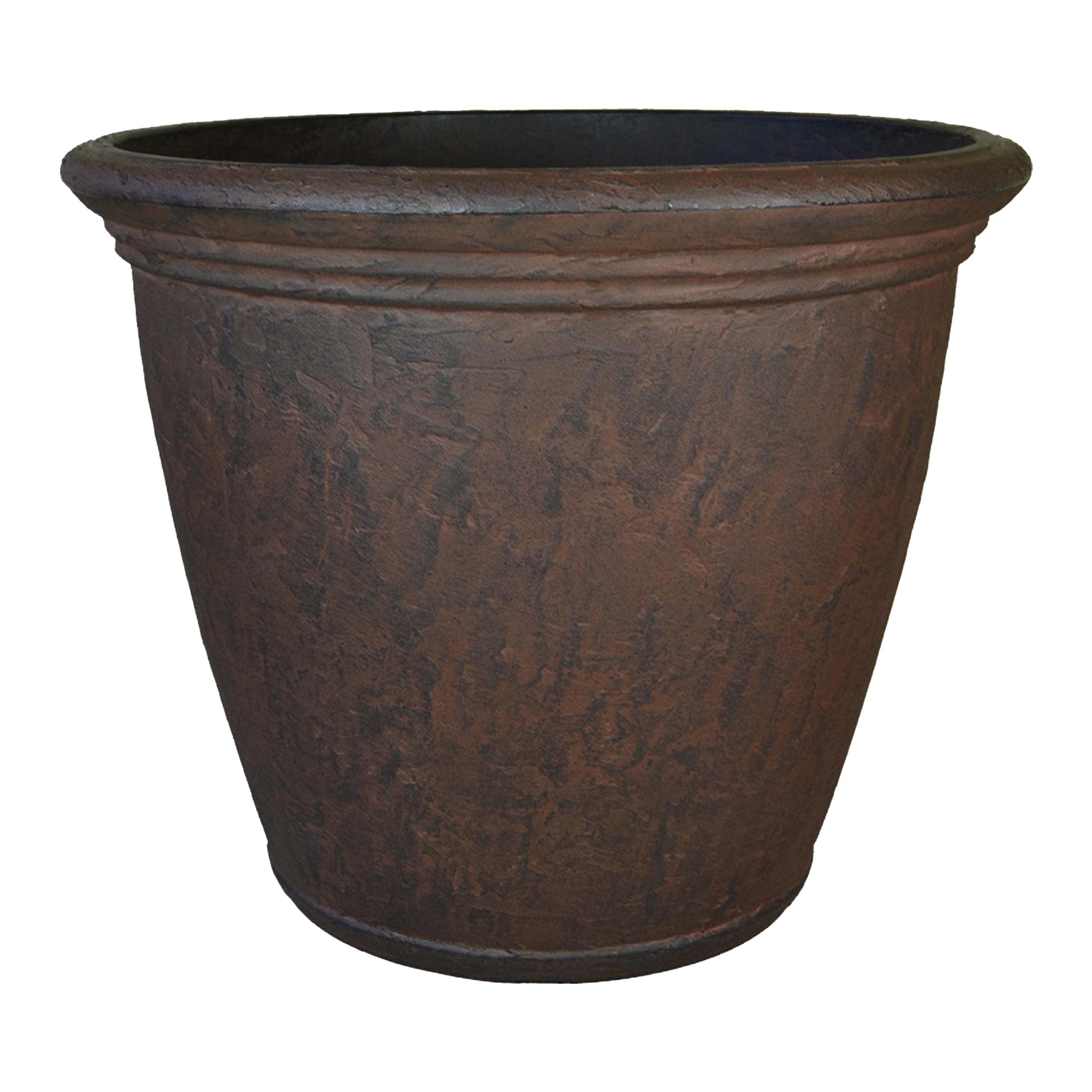 Sunnydaze Indoor/Outdoor Patio, Garden, or Porch Weather-Resistant Double-Walled Anjelica Flower Pot Planter - 16" - Rust Finish