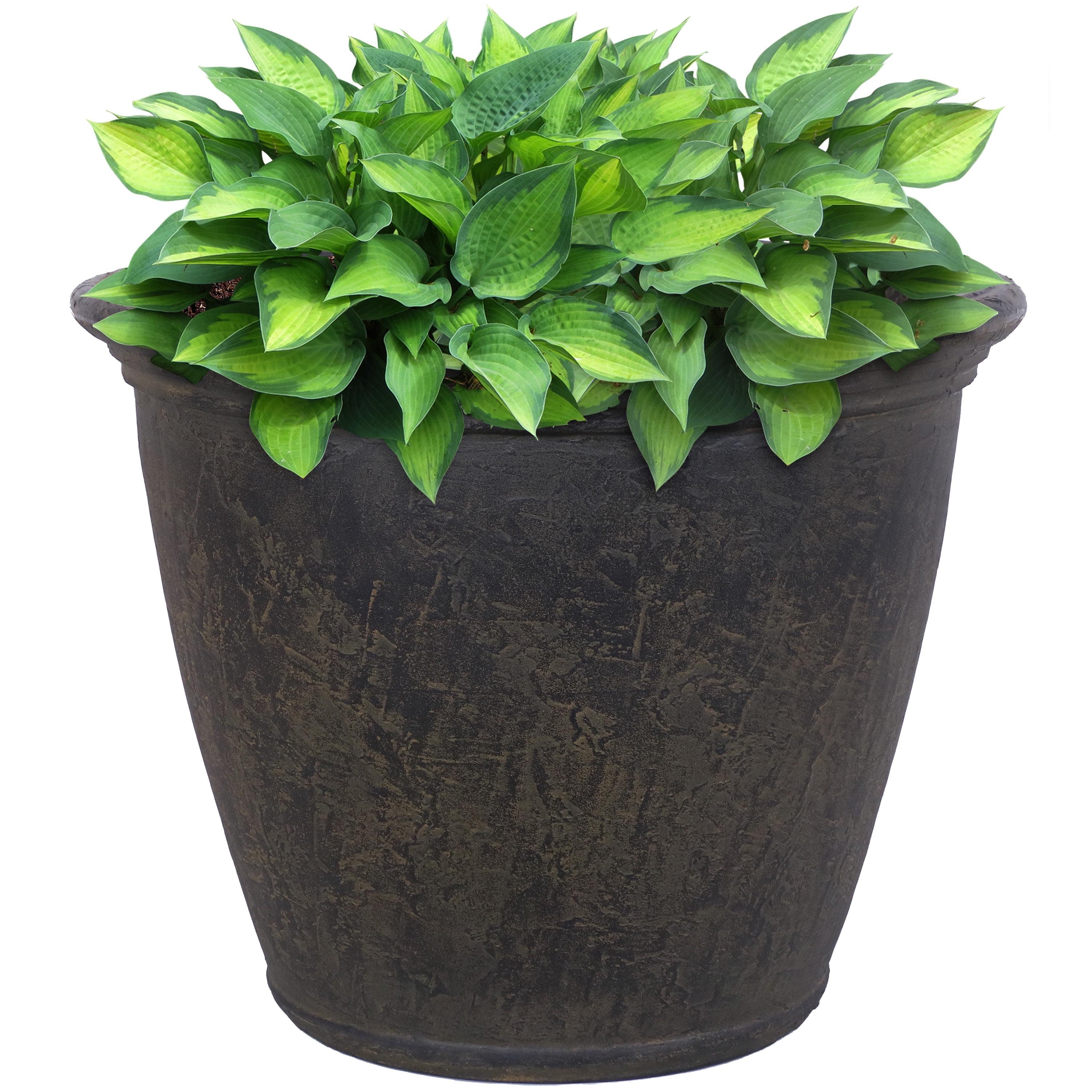 Anjelica Rustic Sable 24" Double-Walled Polyresin Outdoor Planter