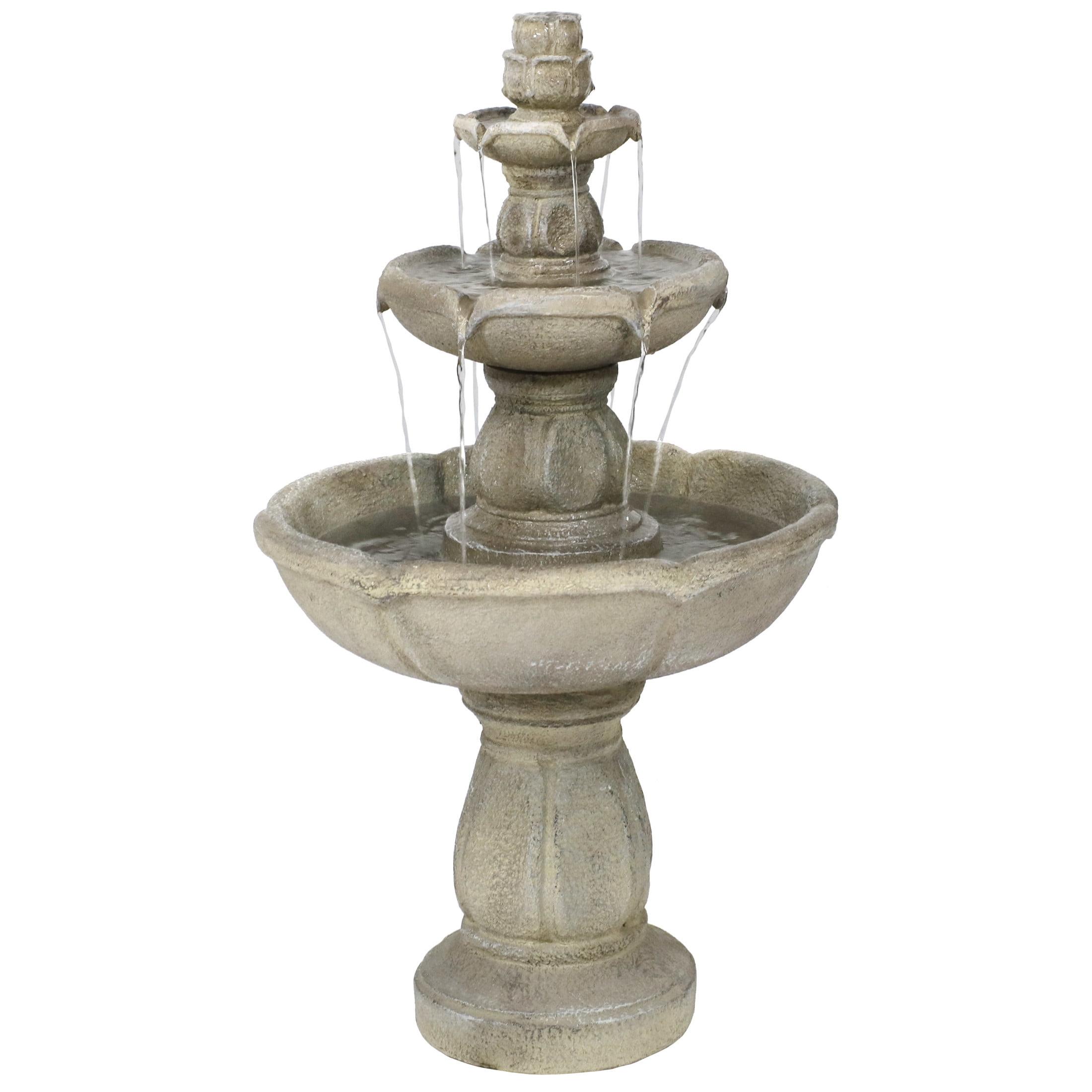 Sunnydaze 35"H Electric Fiberglass 3-Tier Birds' Delight Outdoor Bird Bath Water Fountain