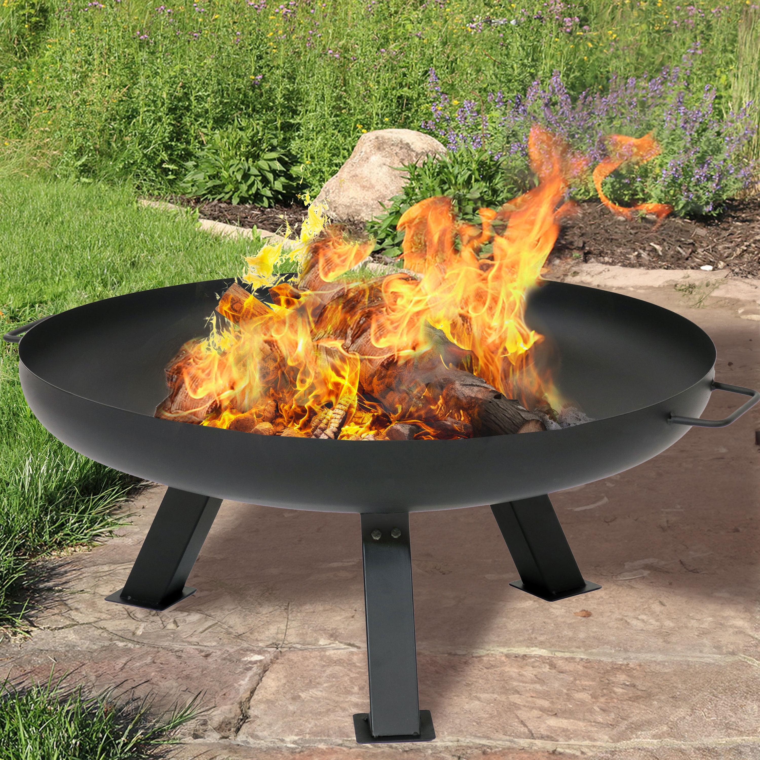 Sunnydaze Rustic Steel Tripod Fire Pit with Protective Cover - 29.25-Inch Round - Black