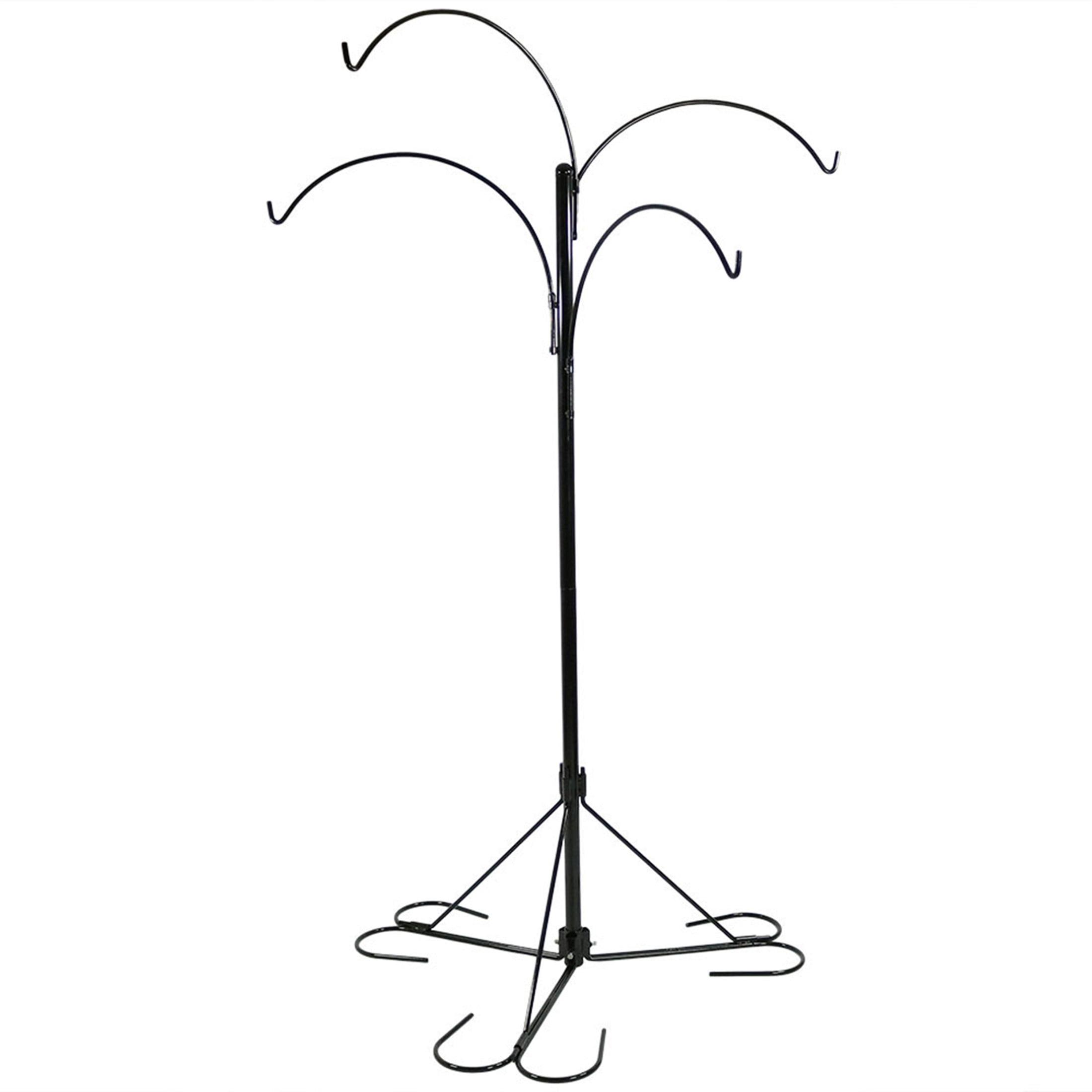 Sunnydaze 4-Arm Garden Hanging Basket Flower Plant Stand with Adjustable Arms - 84" - Black
