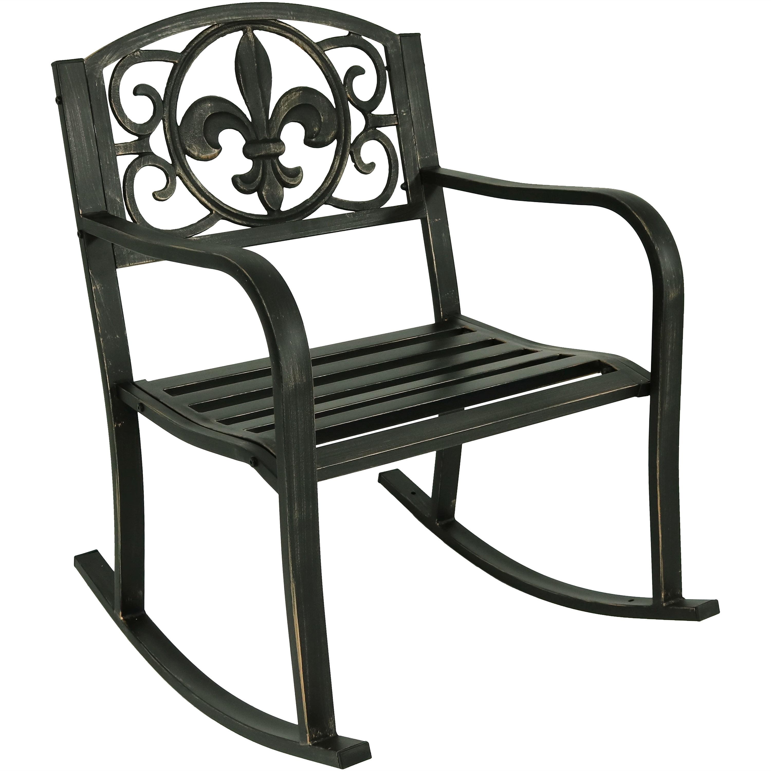 Sunnydaze Traditional Fleur-de-Lis Design Cast Iron and Steel Outdoor Rocking Chair