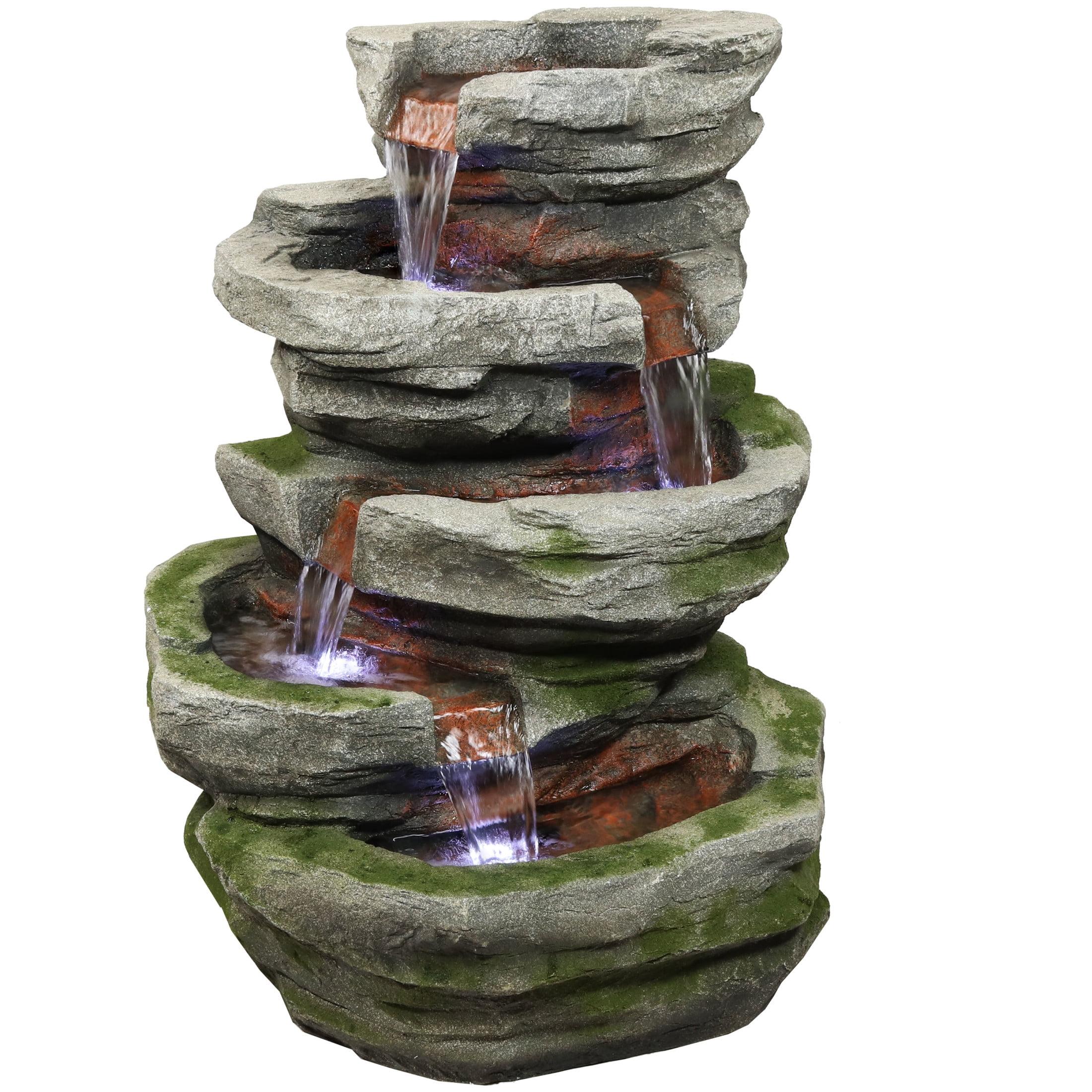 Sunnydaze 31"H Electric Polyresin and Fiberglass Lighted Cobblestone Waterfall Outdoor Water Fountain with LED Lights