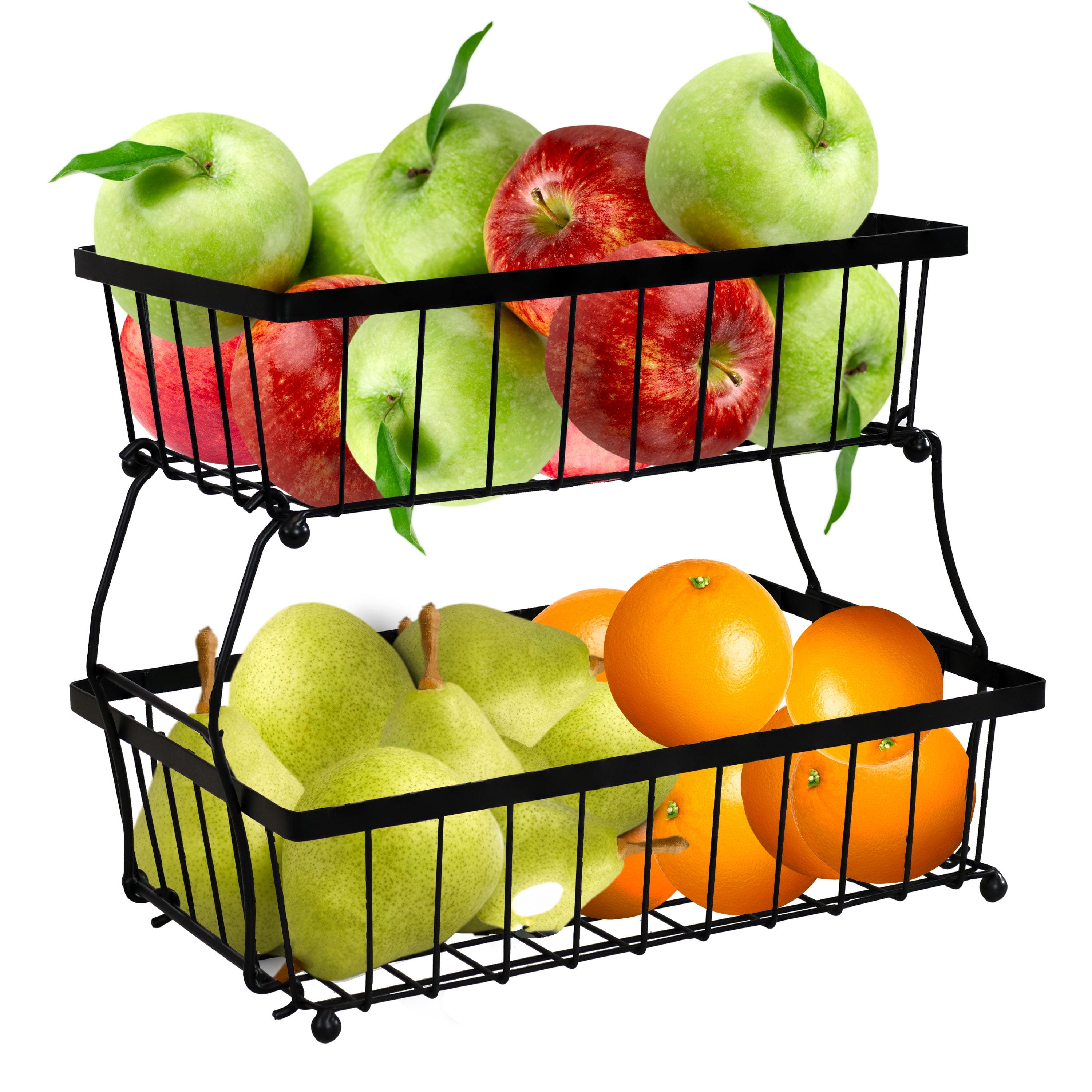 Black Metal 2-Tier Collapsible Fruit Basket