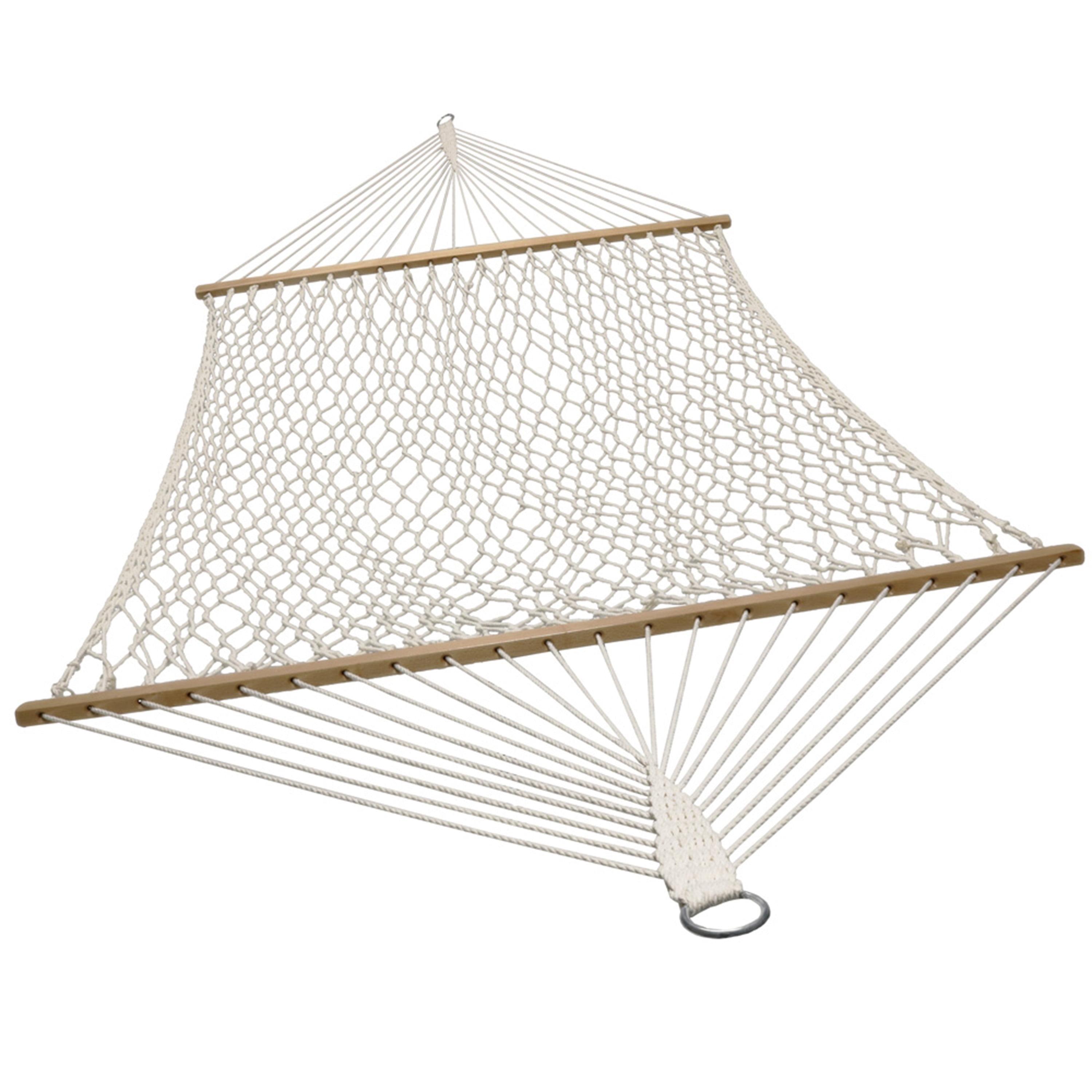 2-Person Cotton Rope Spreader Bar Hammock, 450 lb Capacity - Cream