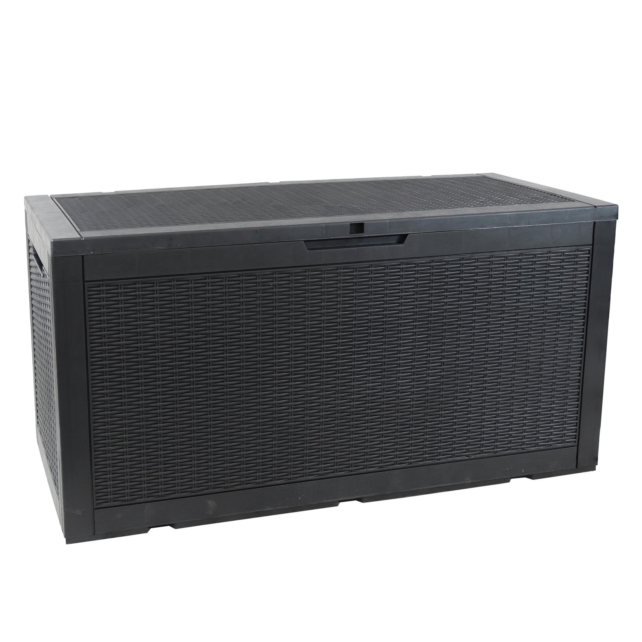 Sunnydaze Outdoor Deck and Patio Storage Box with Rattan Design - 100 Gal. - Phantom Gray