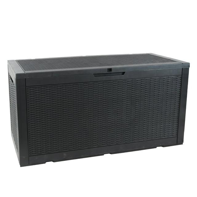 Sunnydaze Outdoor Deck and Patio Storage Box with Rattan Design - 100 Gal. - Phantom Gray