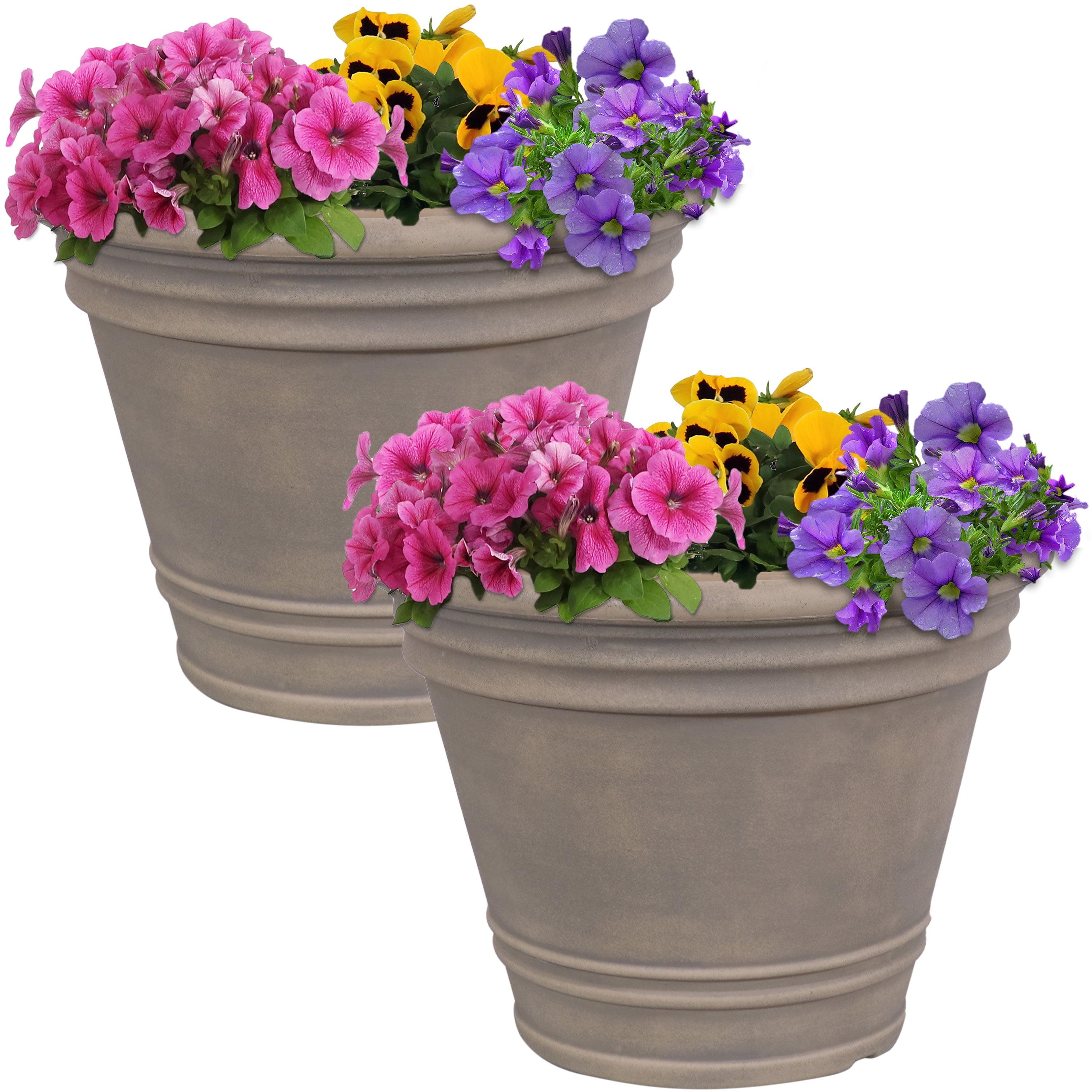 Sunnydaze Franklin Polyresin Outdoor Unbreakable UV-Resistant Flower Pot Planter - 20" Diameter - 2-Pack - Beige