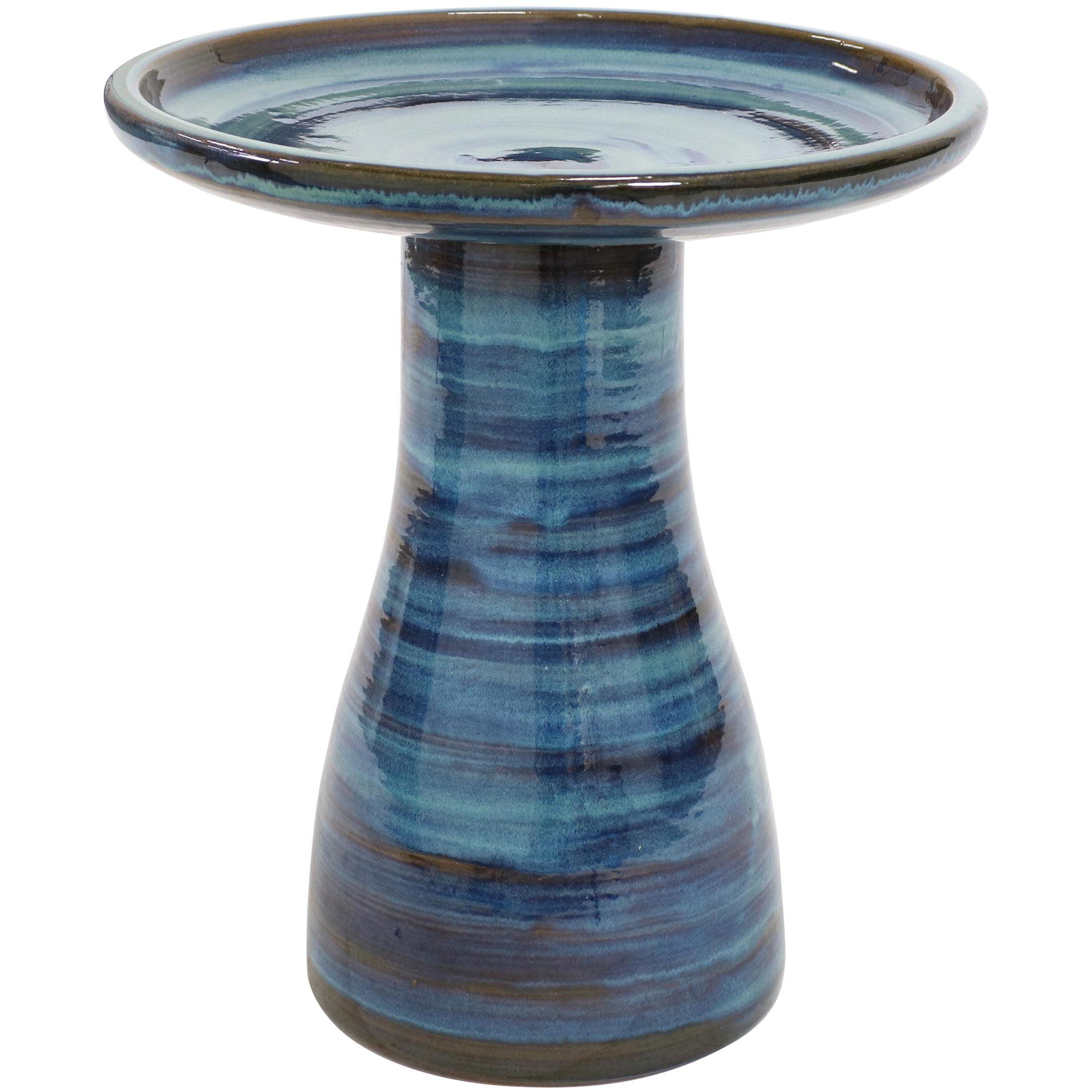 Sunnydaze Outdoor Weather-Resistant Garden Patio Simply Elegant High-Fired Smooth Ceramic Hand-Painted Bird Bath - Galaxy Blue