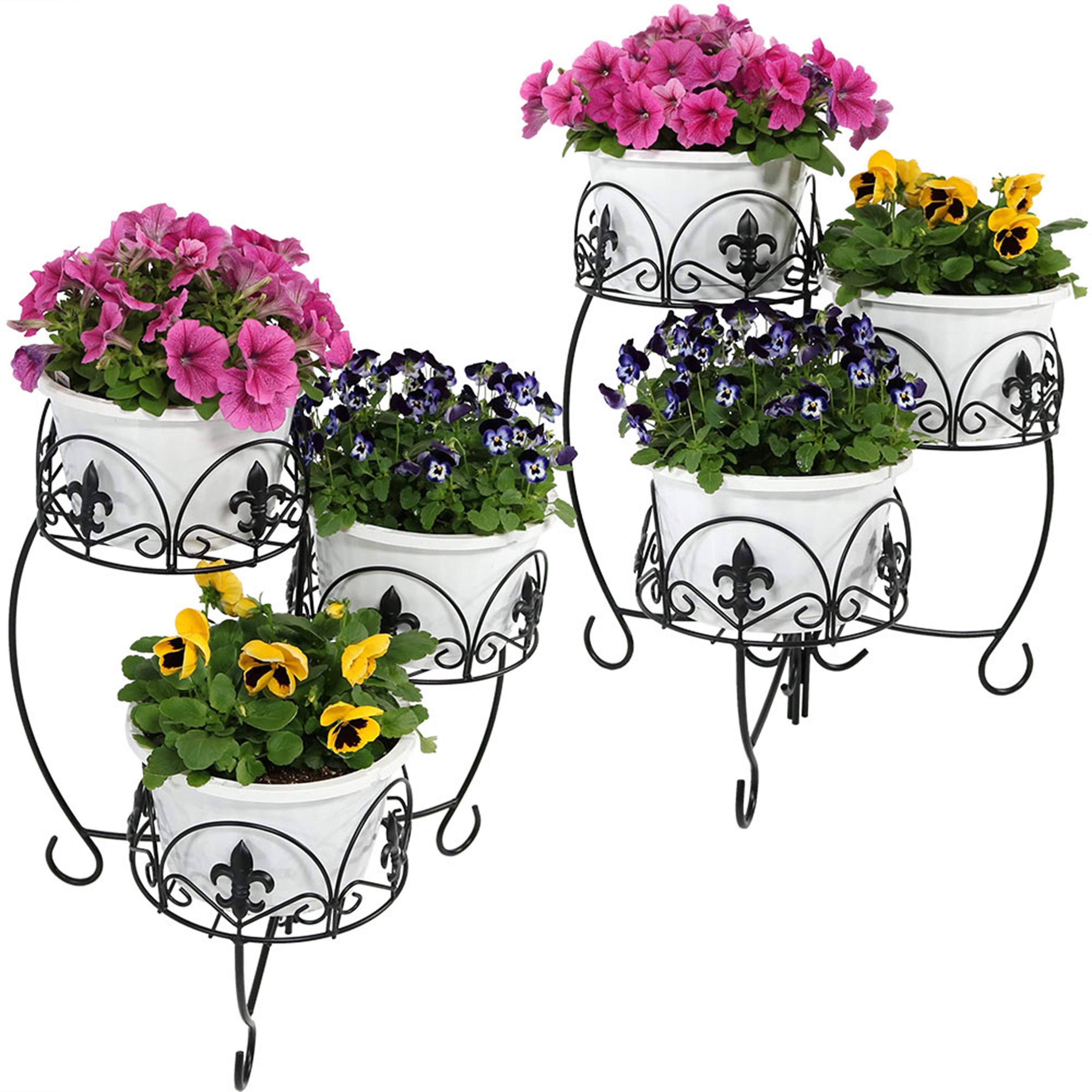 Sunnydaze Black Iron 3-Tier French Lily Plant Stand Set