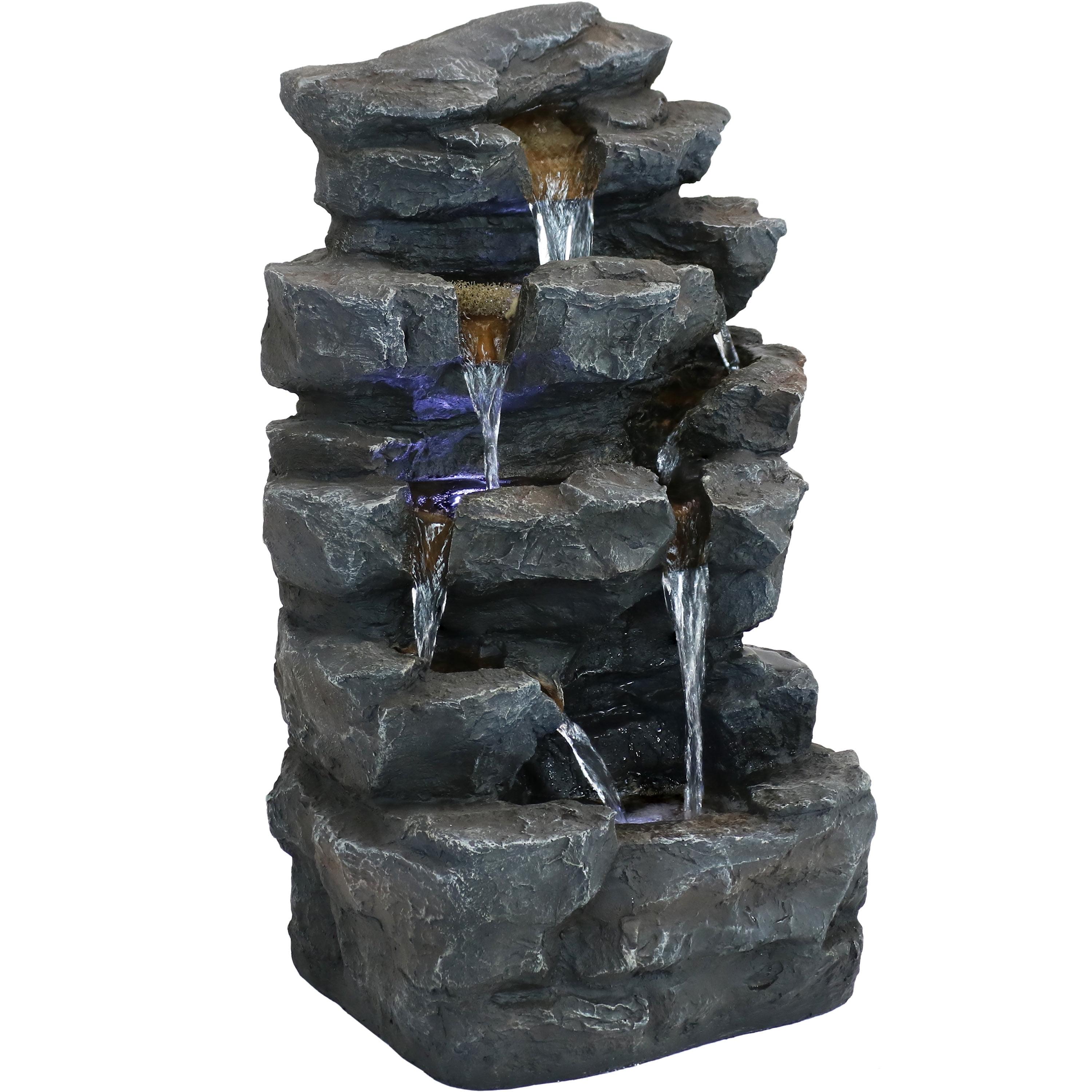 Sunnydaze 24"H Electric Polyresin Grotto Falls Outdoor Water Fountain with LED Lights