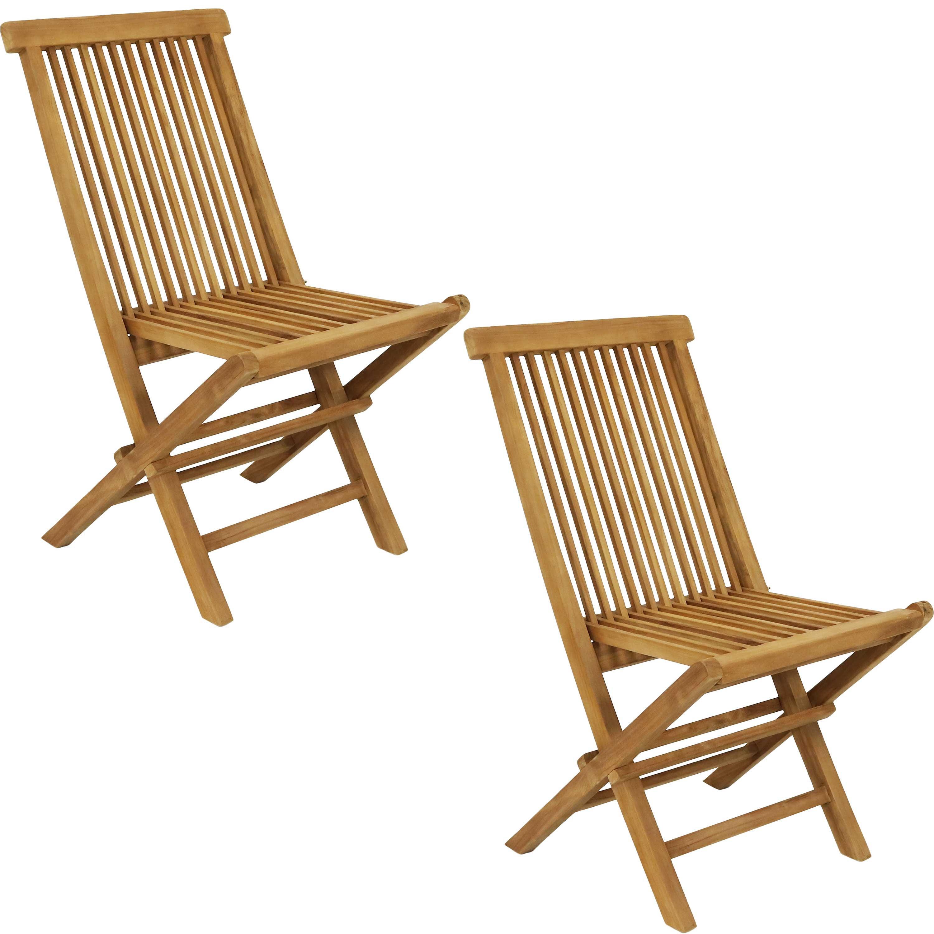 Sunnydaze Outdoor Solid Teak Wood with Stained Finish Hyannis Folding Dining Chairs - Light Brown