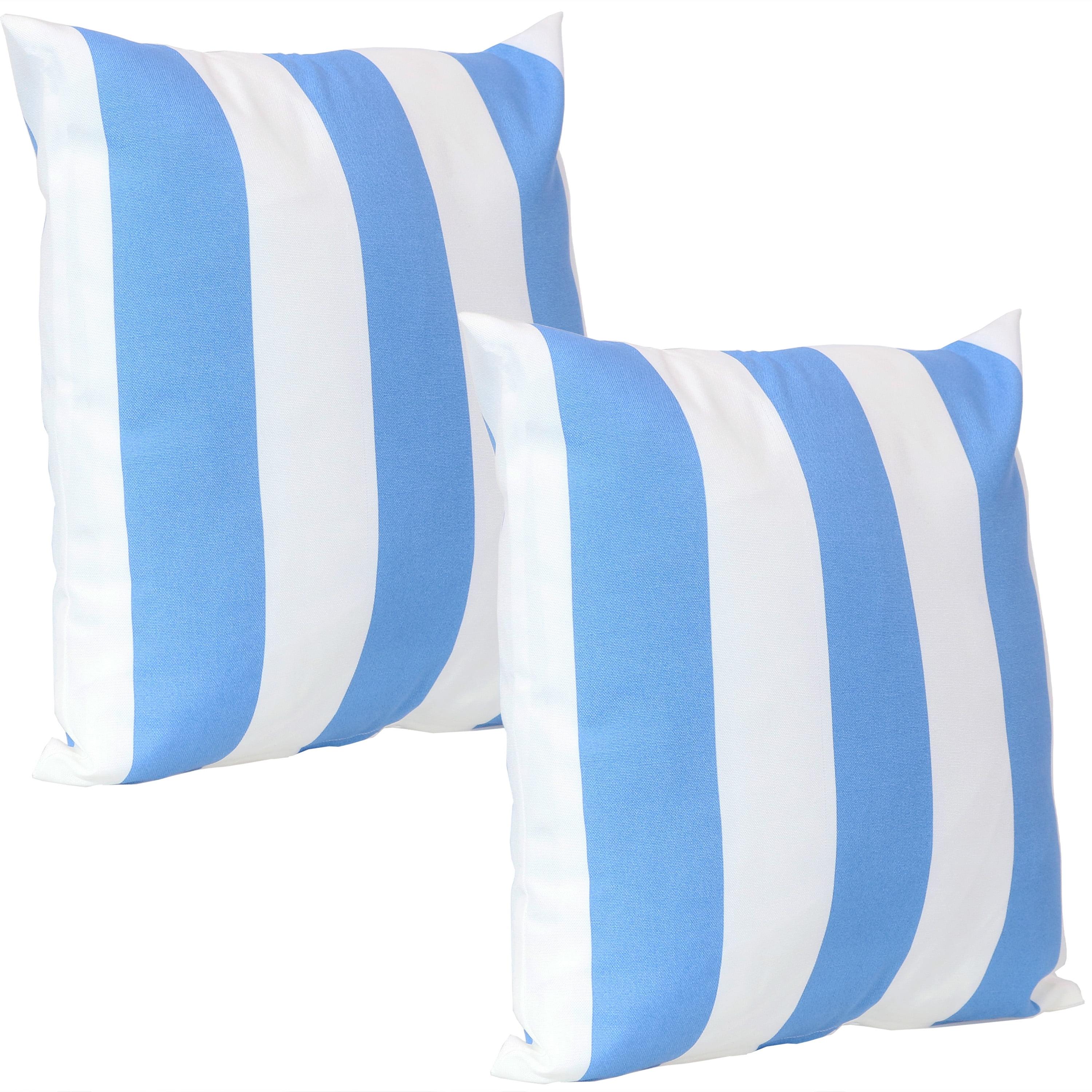 Sunnydaze Indoor/Outdoor Weather-Resistant Polyester Square Decorative Pillow Cover Only with Zipper Closure - Beach Bound Stripe - 2pk