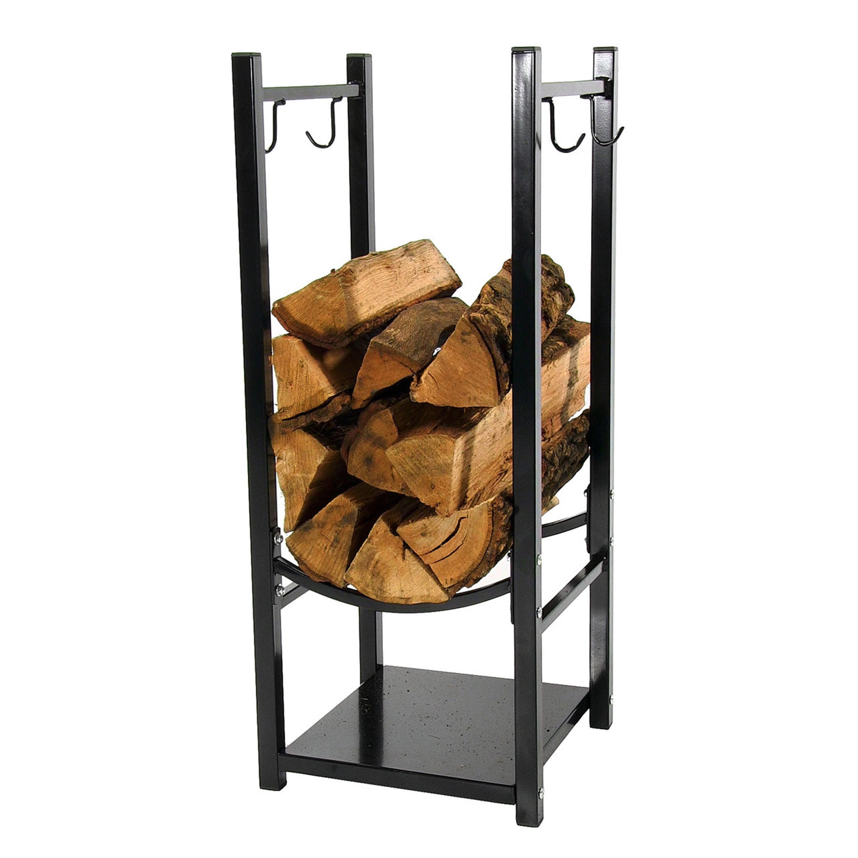 Sunnydaze Indoor/Outdoor Steel Fire Pit or Fireplace Firewood Log Rack Holder with Hooks - 32"