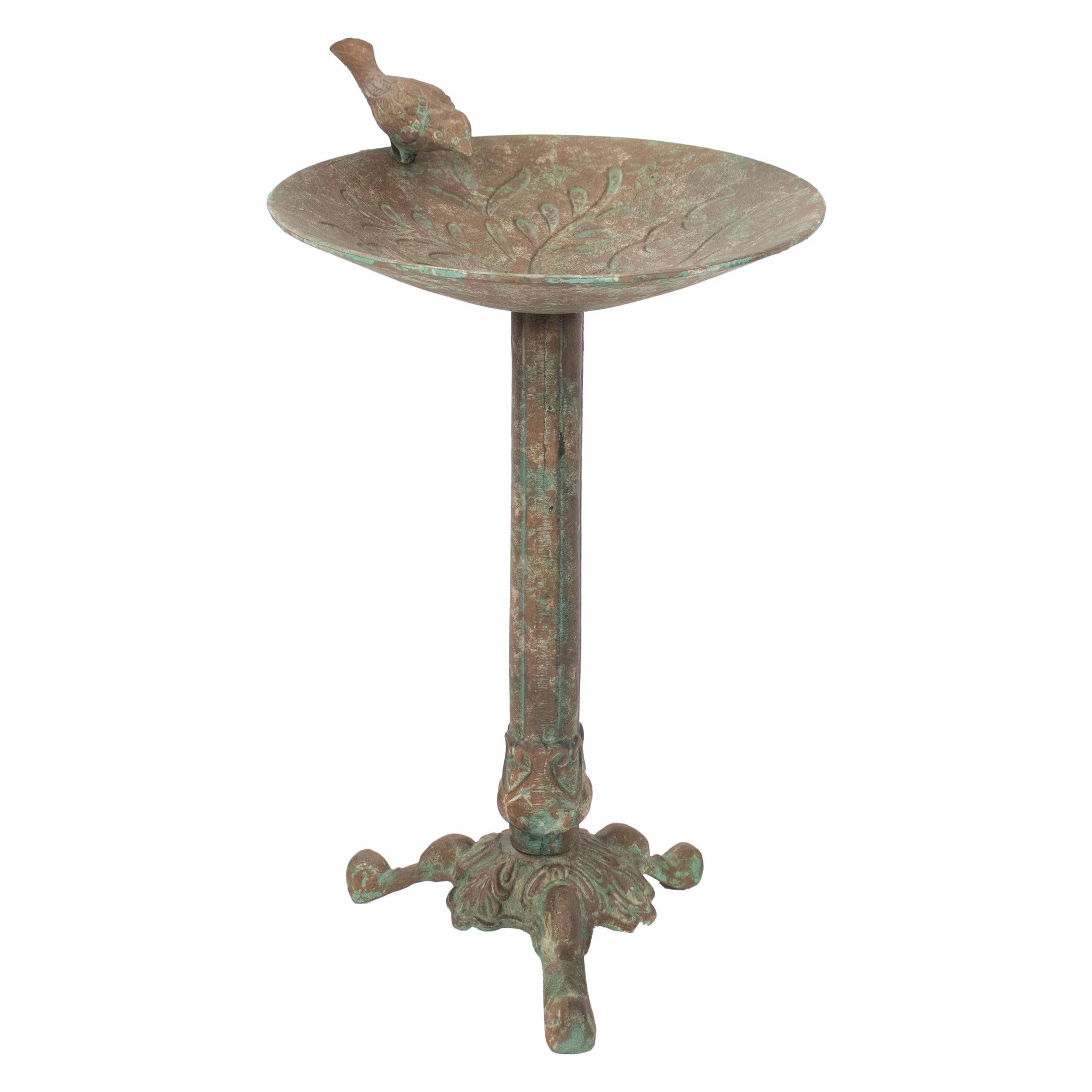 SunnyDaze Decor Ivy and Sage Freestanding Cast Aluminum Outdoor Bird Bath - Rustic Patina
