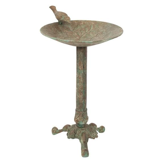 SunnyDaze Decor Ivy and Sage Freestanding Cast Aluminum Outdoor Bird Bath - Rustic Patina