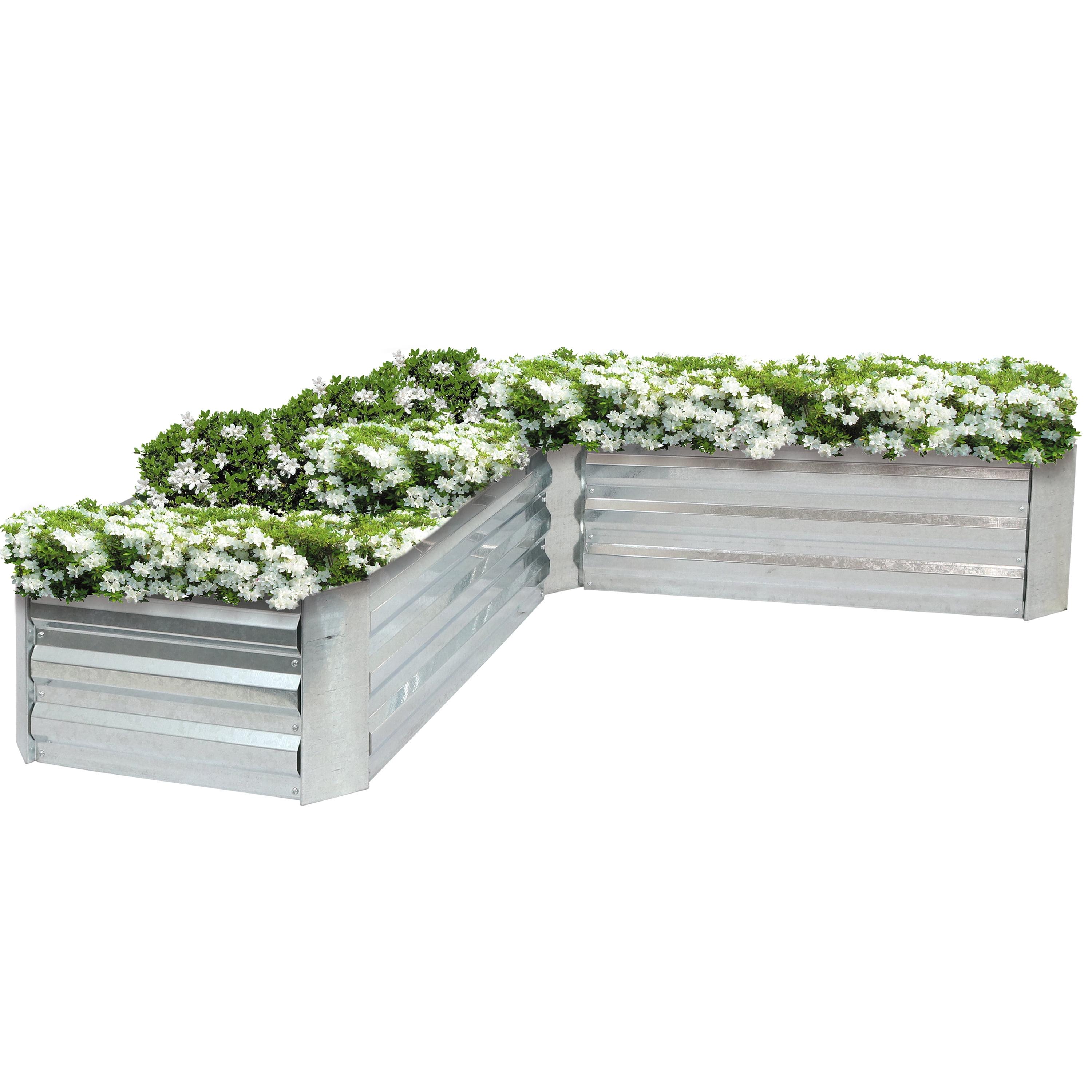 Sunnydaze Outdoor Galvanized Steel L-Shaped Raised Garden Bed for Plants, Vegetables, and Flowers - 59.5" - Silver