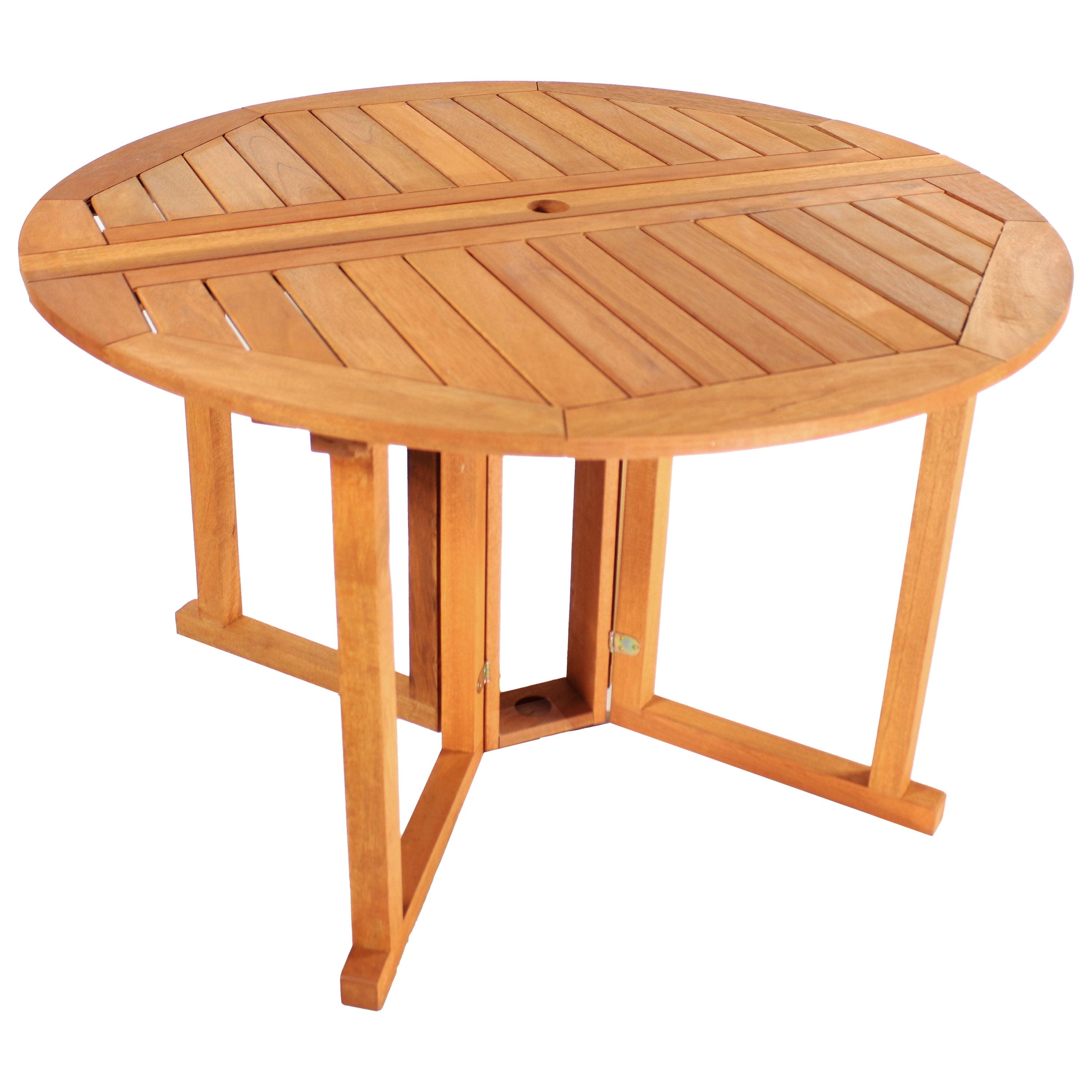 Sunnydaze Malaysian Hardwood Gateleg Round Patio Table with Teak Oil Finish - 47.25" Diameter x 29" H