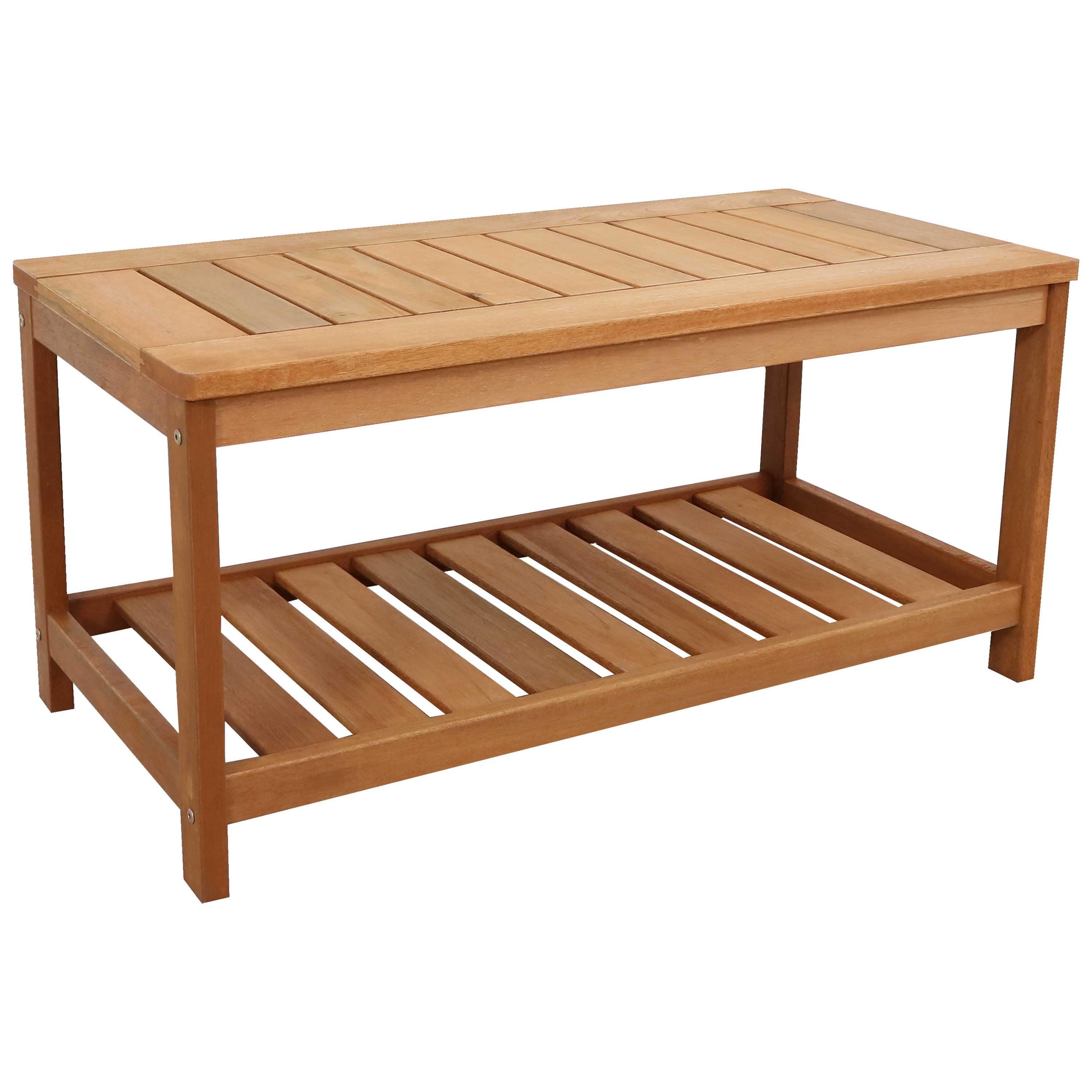 Sunnydaze Outdoor Meranti Wood with Teak Oil Finish Wooden Rectangular Accent Coffee Table - 35" - Brown