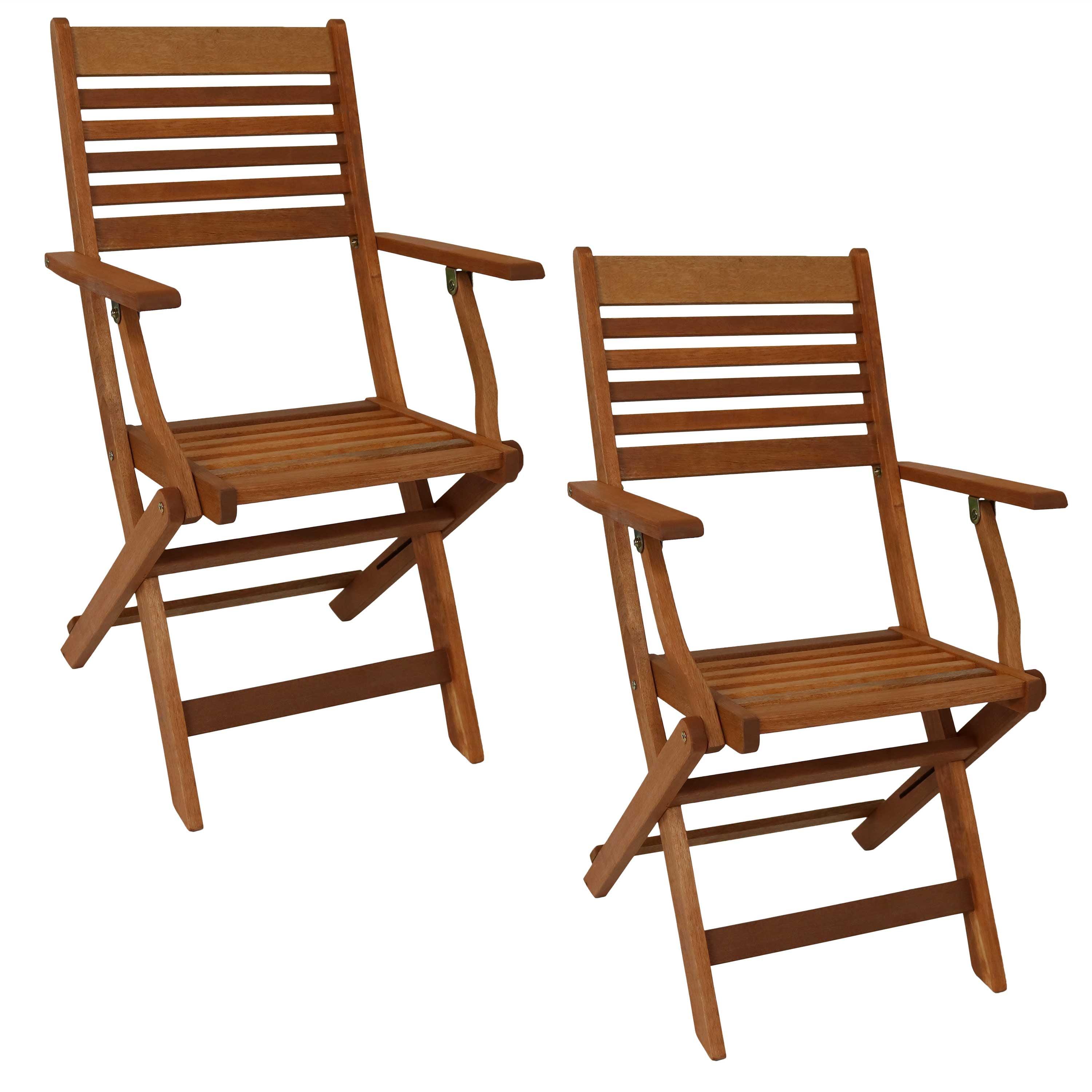 Classic Teak Oil Finish Meranti Wood Folding Patio Chairs - Set of 2
