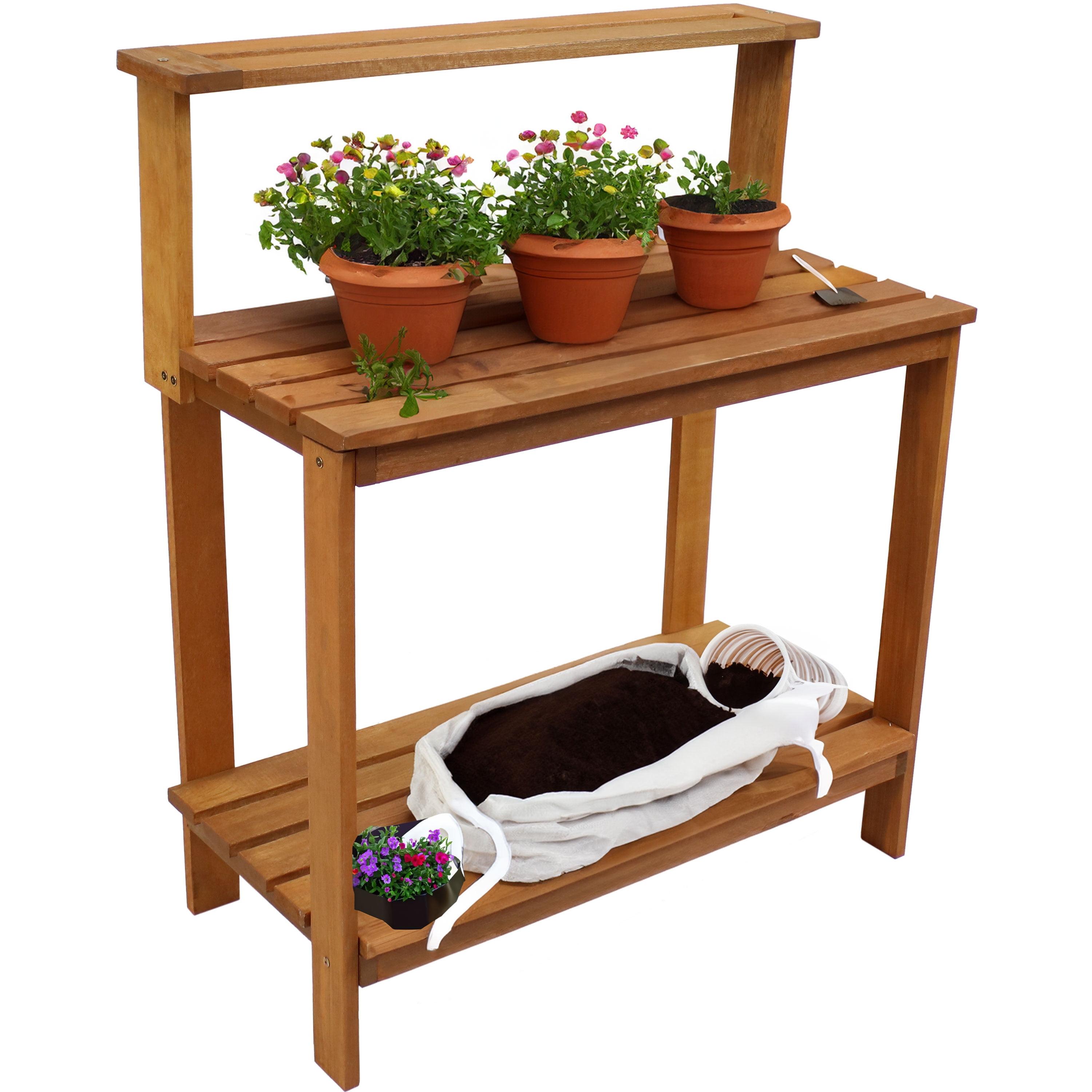 Meranti Wood Gardening Potting Bench with Teak Oil Finish and Storage Shelf