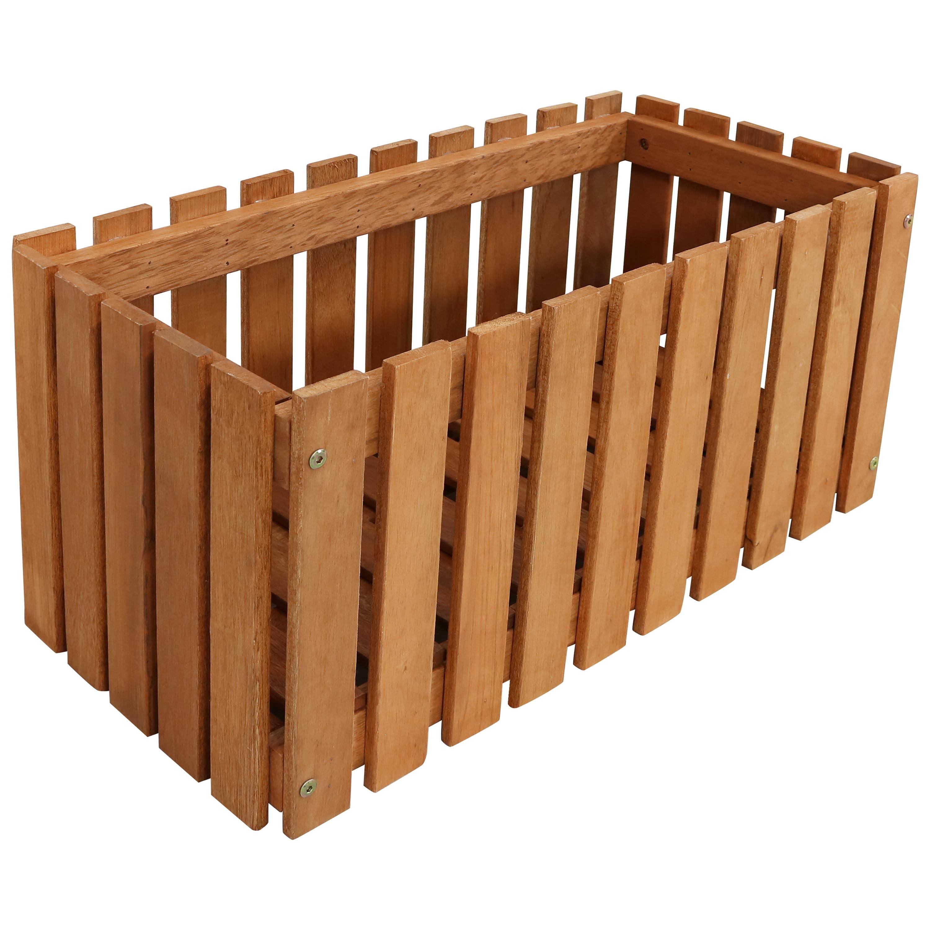 Sunnydaze Outdoor Rectangle Meranti Wood Picket Style Planter Box for Flowers, Herbs, Vegetables and Plants - 24" W - Brown