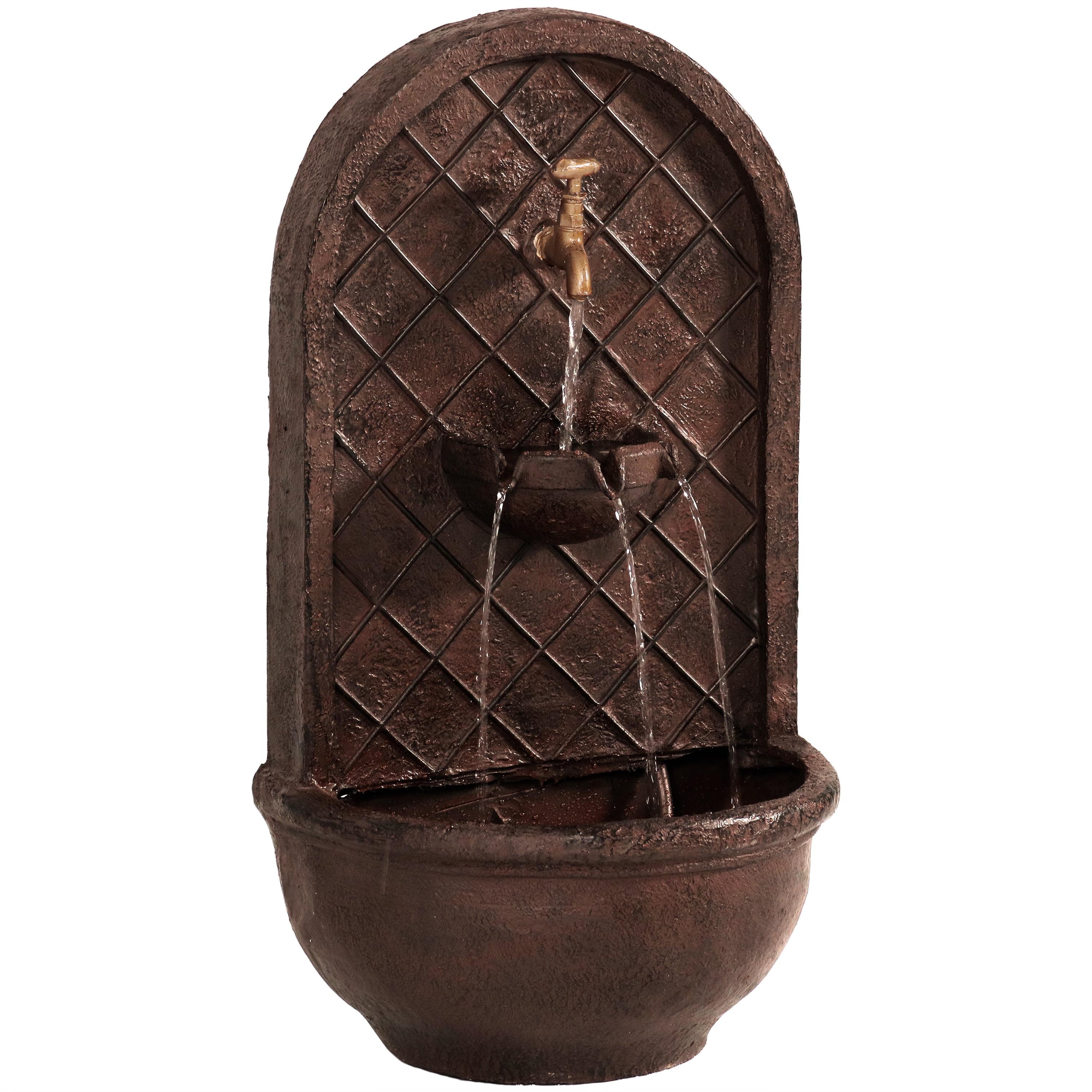 Sunnydaze 26" H Solar-Powered with Battery Pack Polystone Messina Outdoor Wall-Mount Water Fountain, Bronze Finish