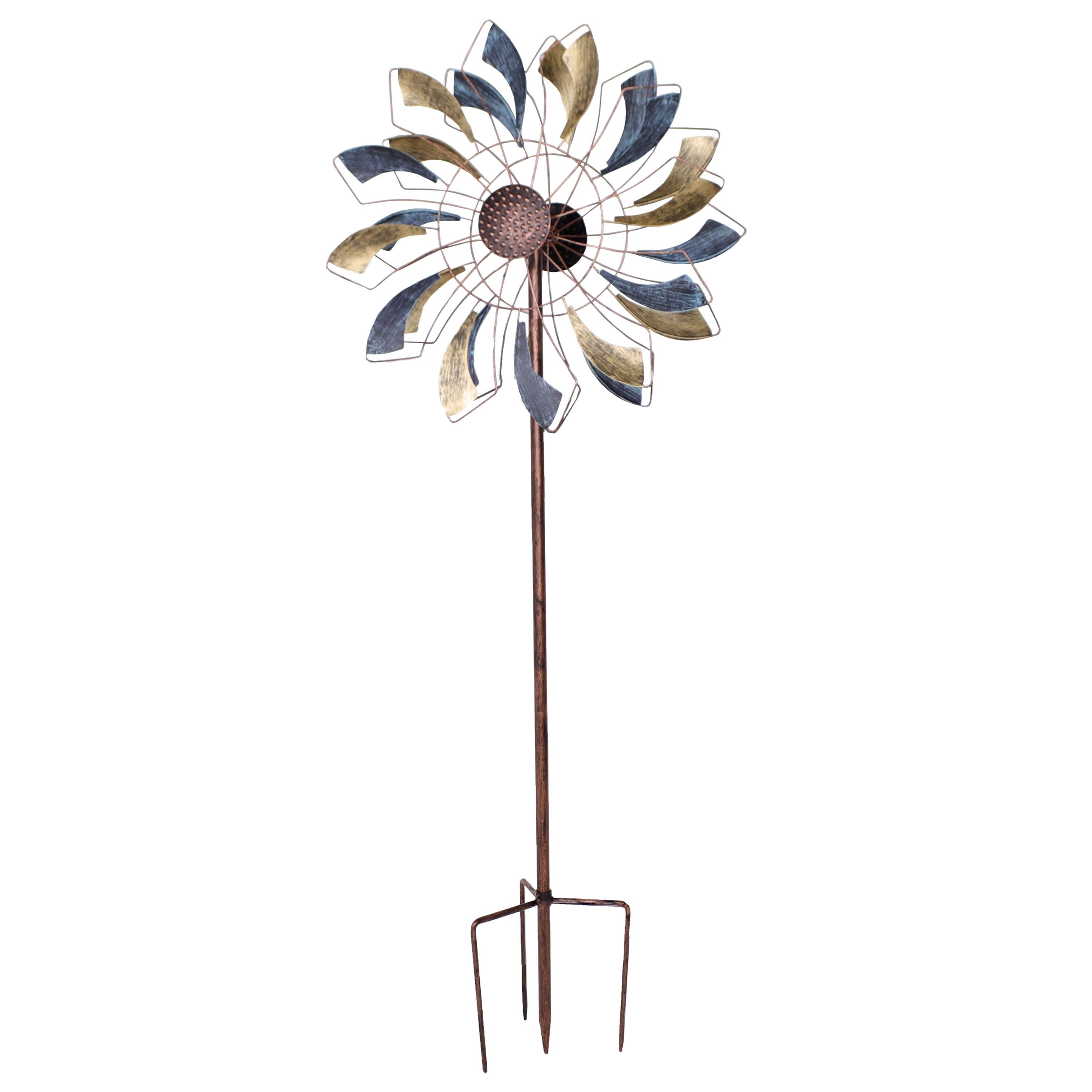 Sunnydaze Metallic Pinwheel Powder-Coated Iron Wind Spinner - 84.5” H - Silver and Gold