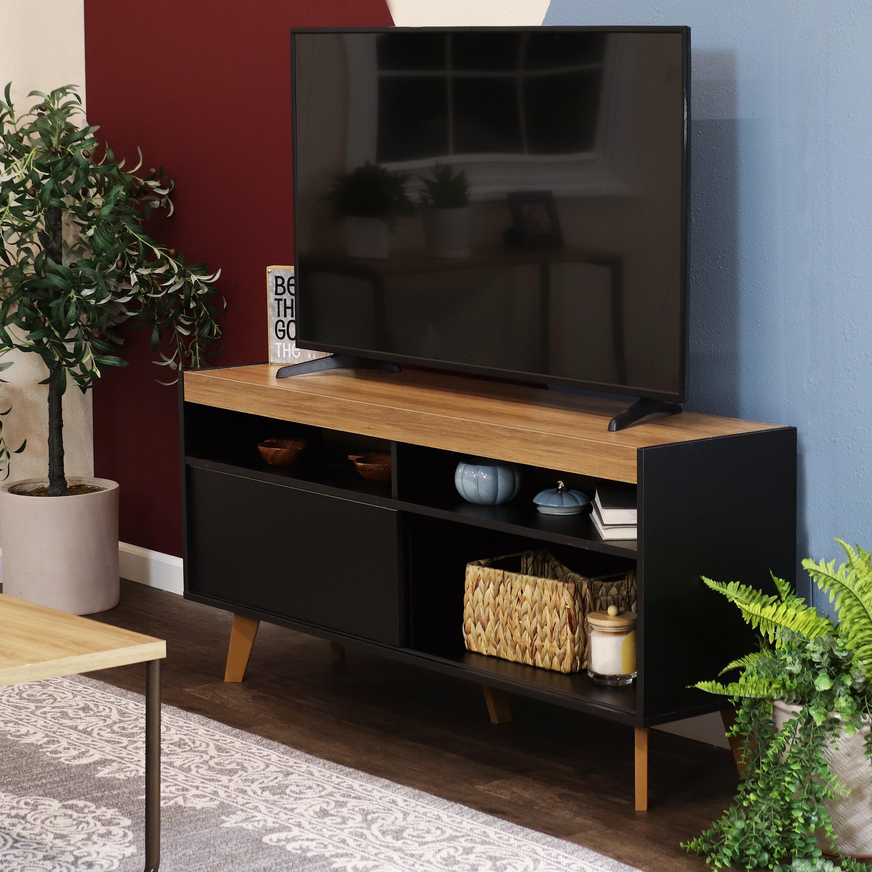 Midnight Black 58" TV Stand with Cabinet and Shelves