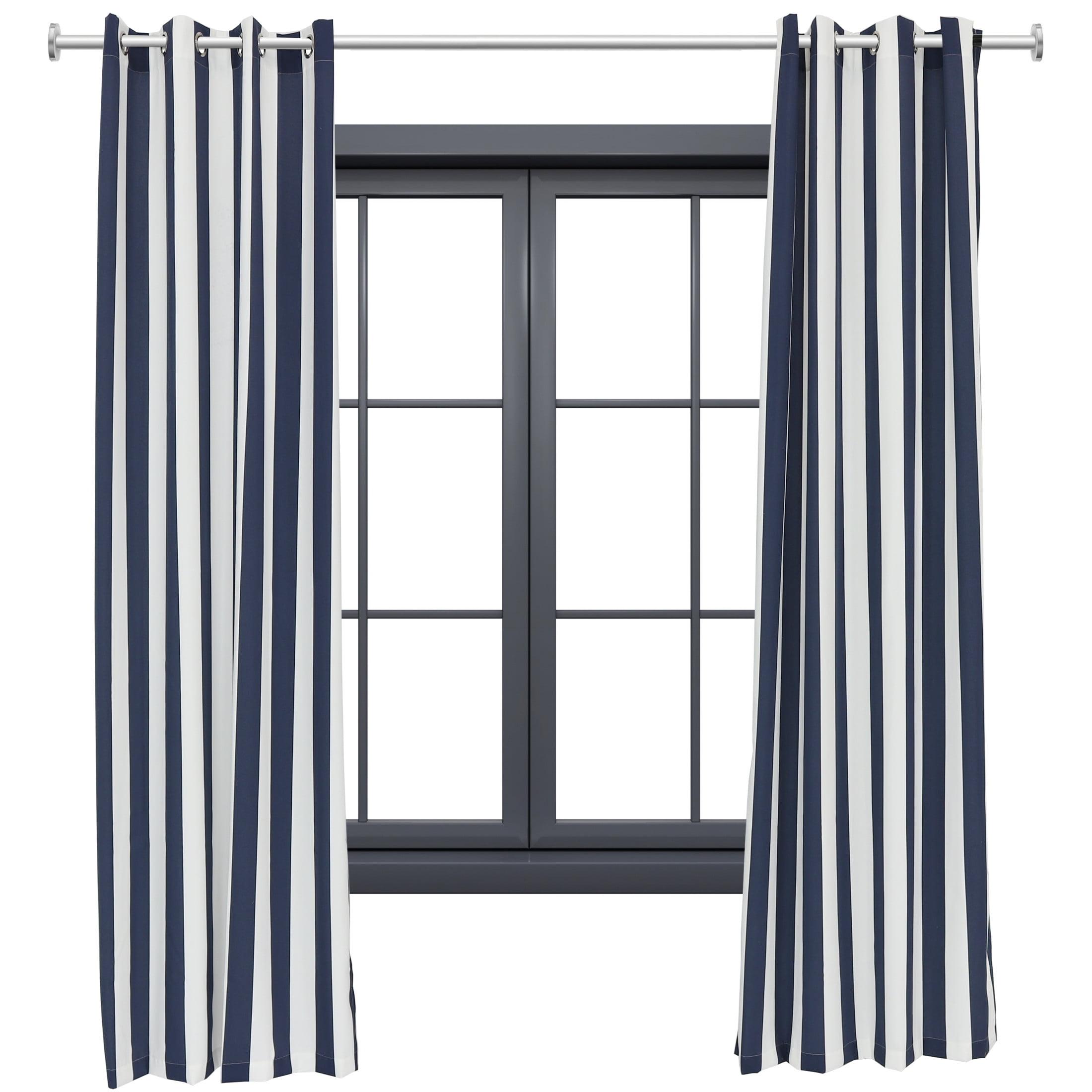Sunnydaze Modern 2-Piece Blue and White Stripe Light-Filtering Curtain Set