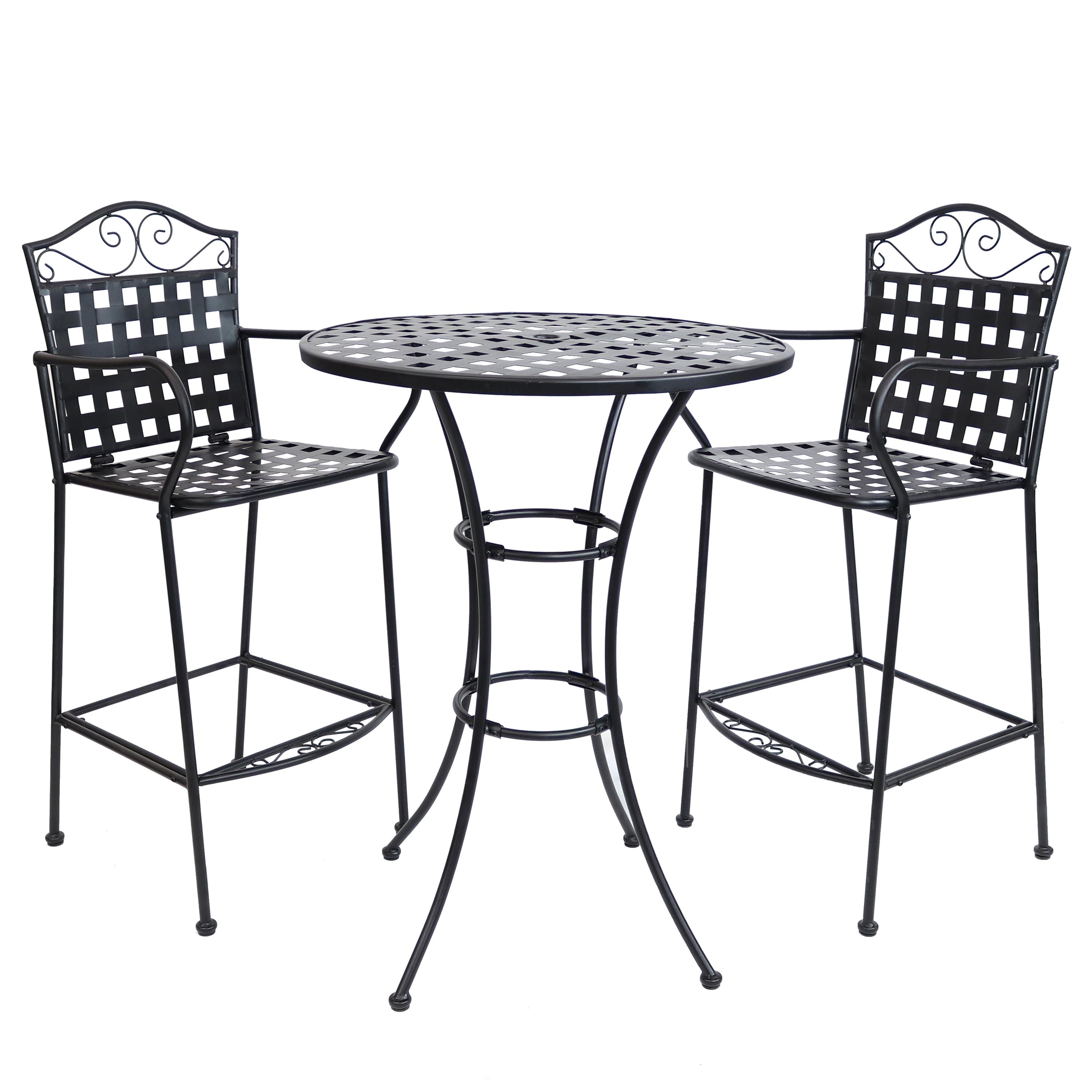 Sunnydaze Outdoor Scrolling Wrought Iron Bar Chair and Table Set - Black