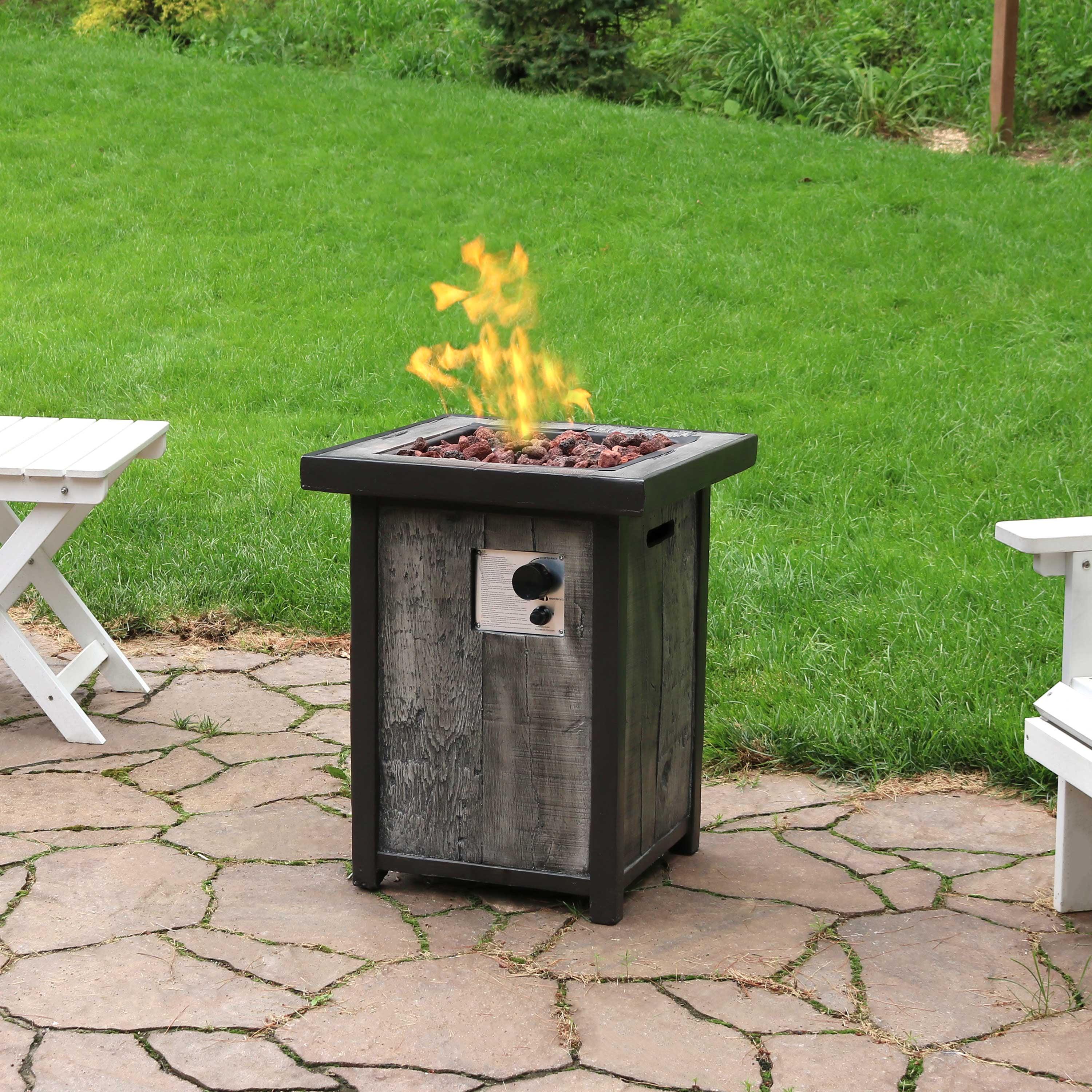 Sunnydaze Outdoor Smokeless Cast Stone Propane Gas Fire Pit Table with Weathered Wood Look - 24" Square x 25" H