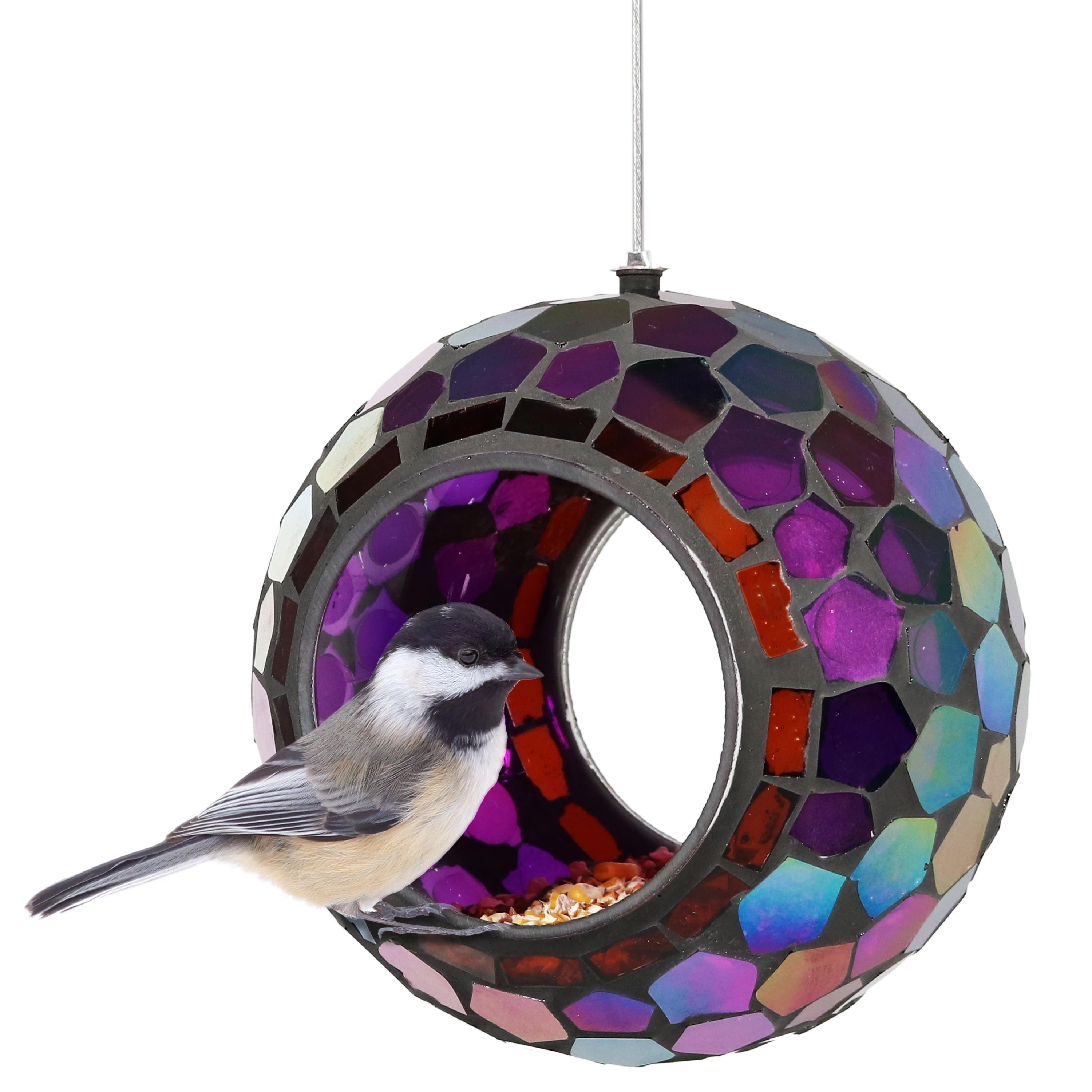 Iridescent Purple Mosaic Glass Hanging Bird Feeder, 6-Inch