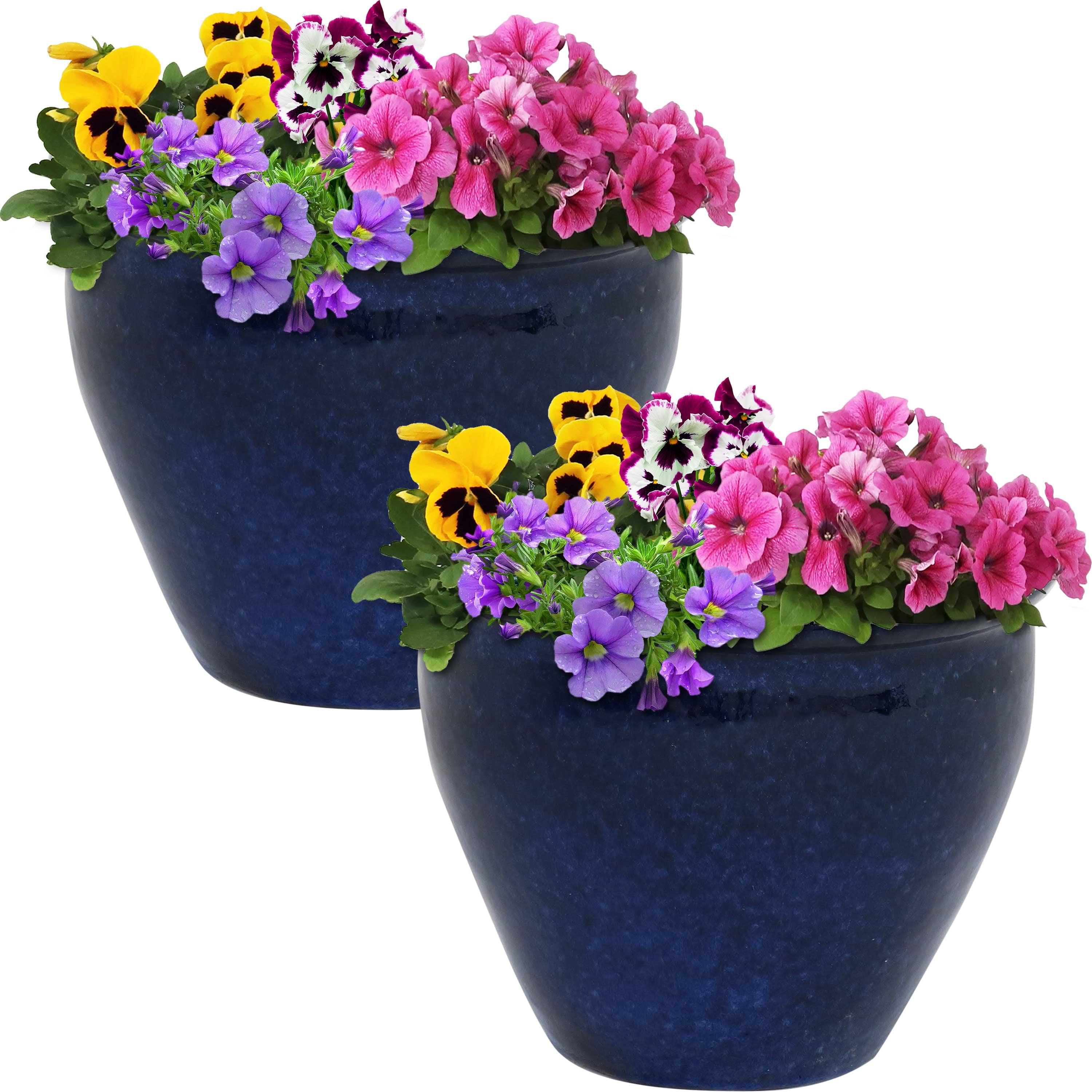 Imperial Blue Glazed Ceramic Indoor/Outdoor Planter Set, 9-Inch