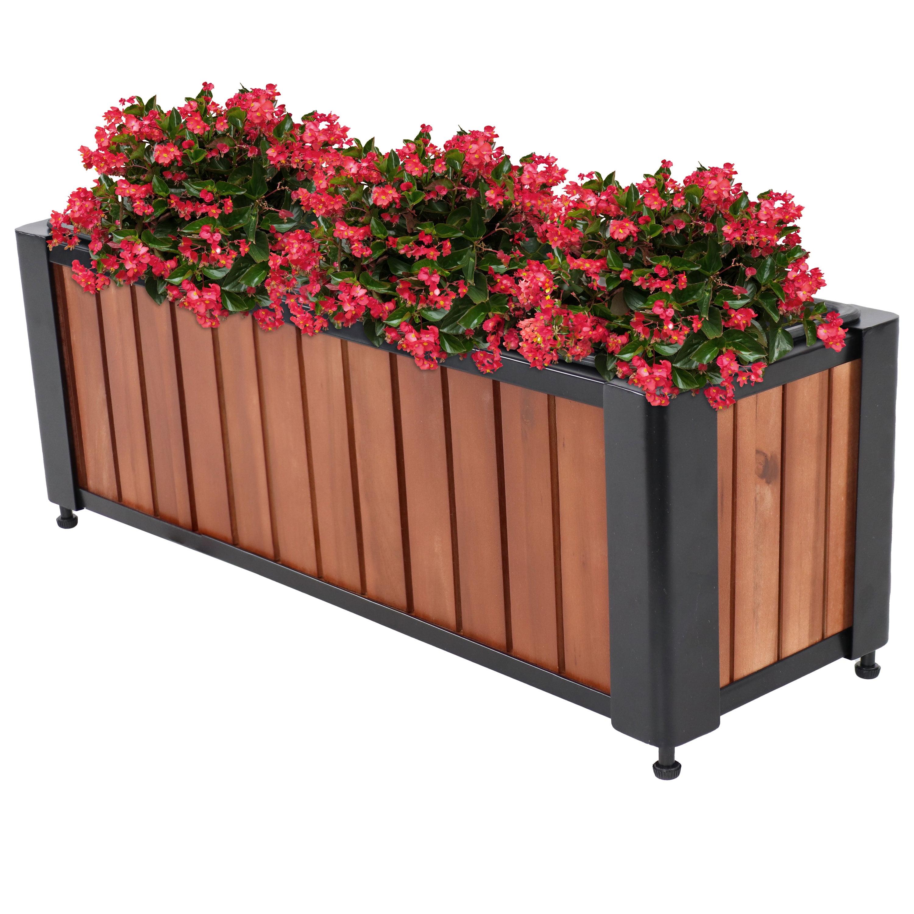 Sunnydaze Acacia Wood Slatted Planter Box with Removable Insert - 24" W x 8.25" D x 8.75" H