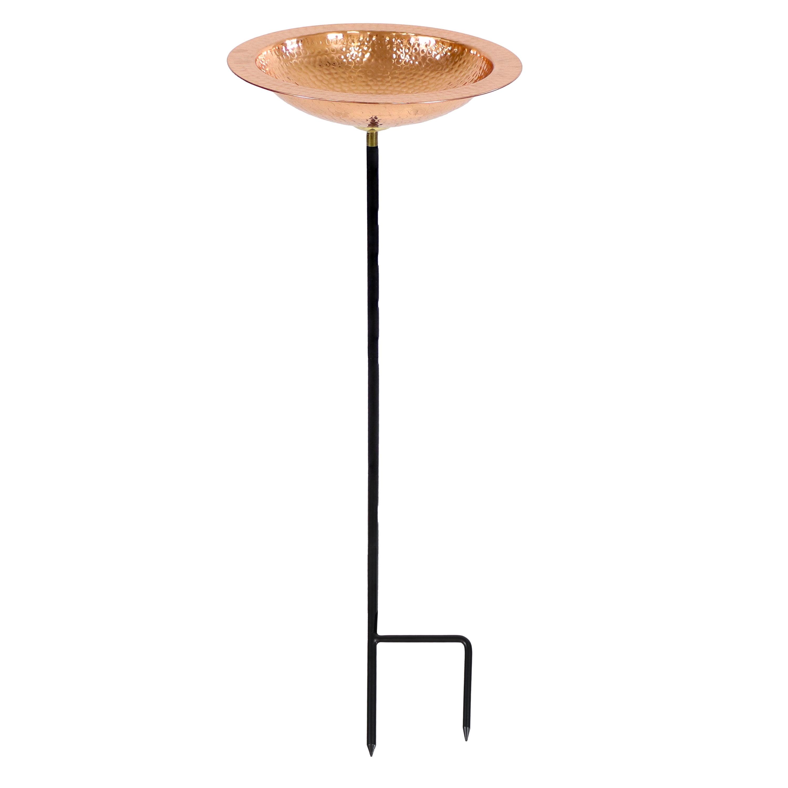 Sunnydaze Outdoor Hand-Hammered Standing Bird Bath or Bird Feeder with Stake - Copper - 33" H