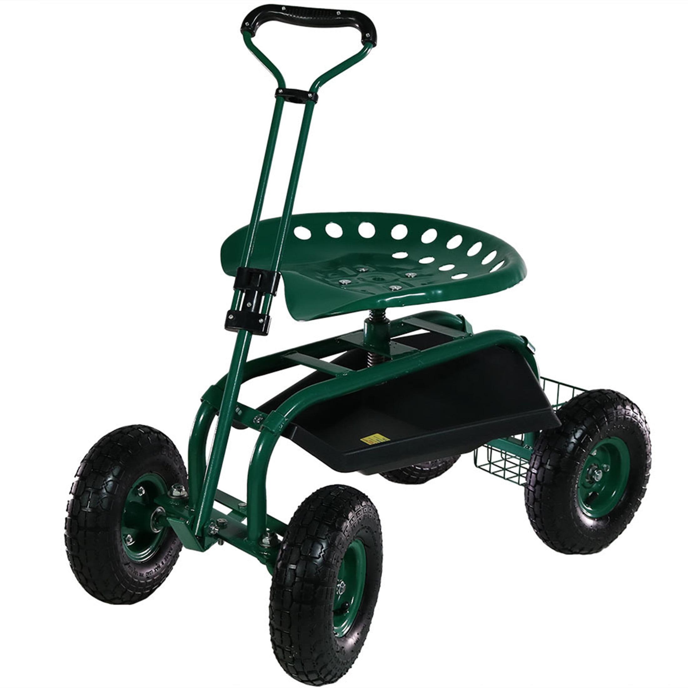 SunnyDaze Decor Steel Extendable Steering Handle Swivel Seat & Basket Garden Carts