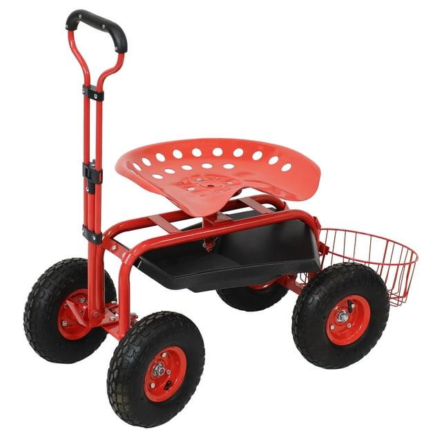 SunnyDaze Decor Steel Steering Handle Swivel Seat & Basket Garden Cart