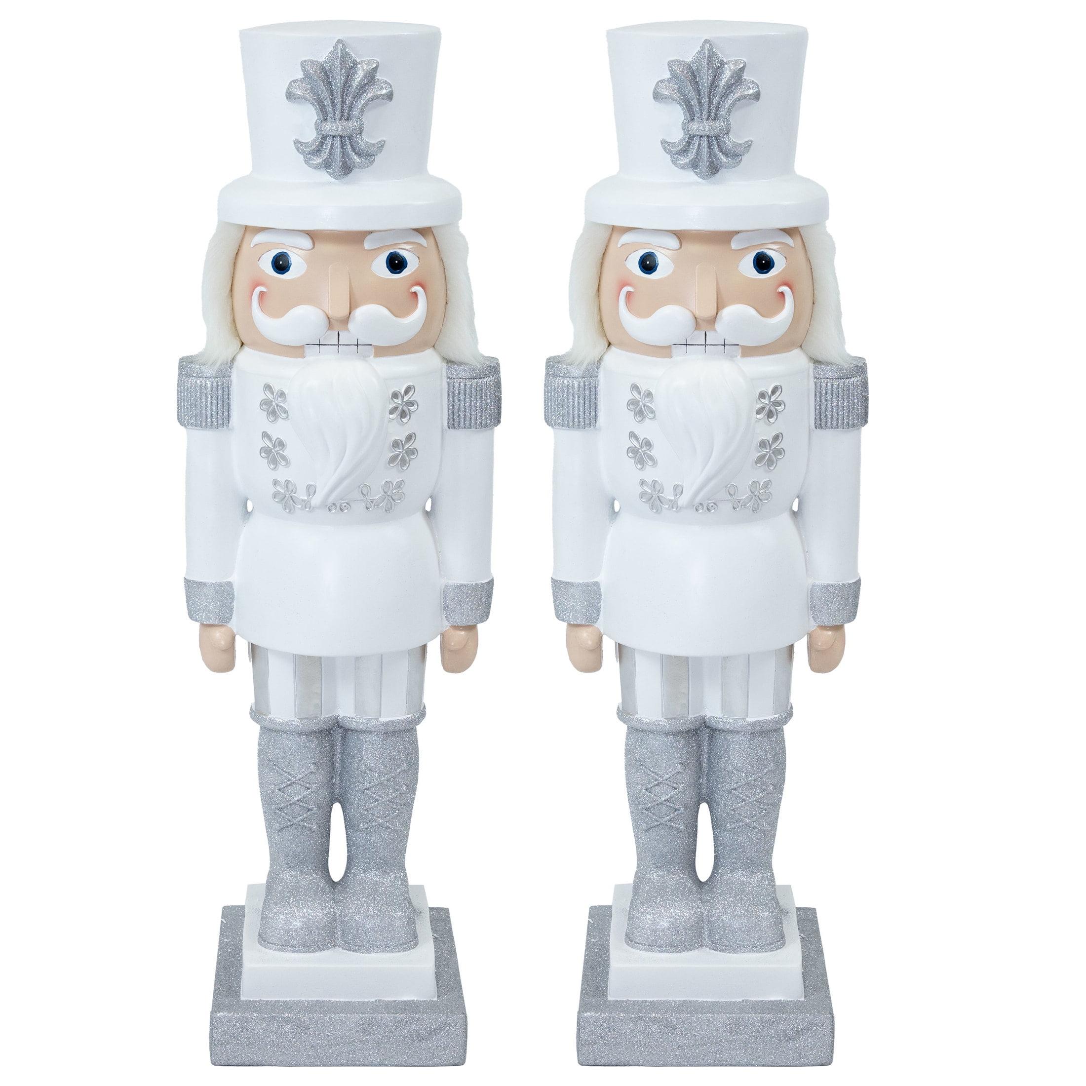 Sunnydaze 37" Sterling the Silver Christmas Nutcracker Statue - 2Pk
